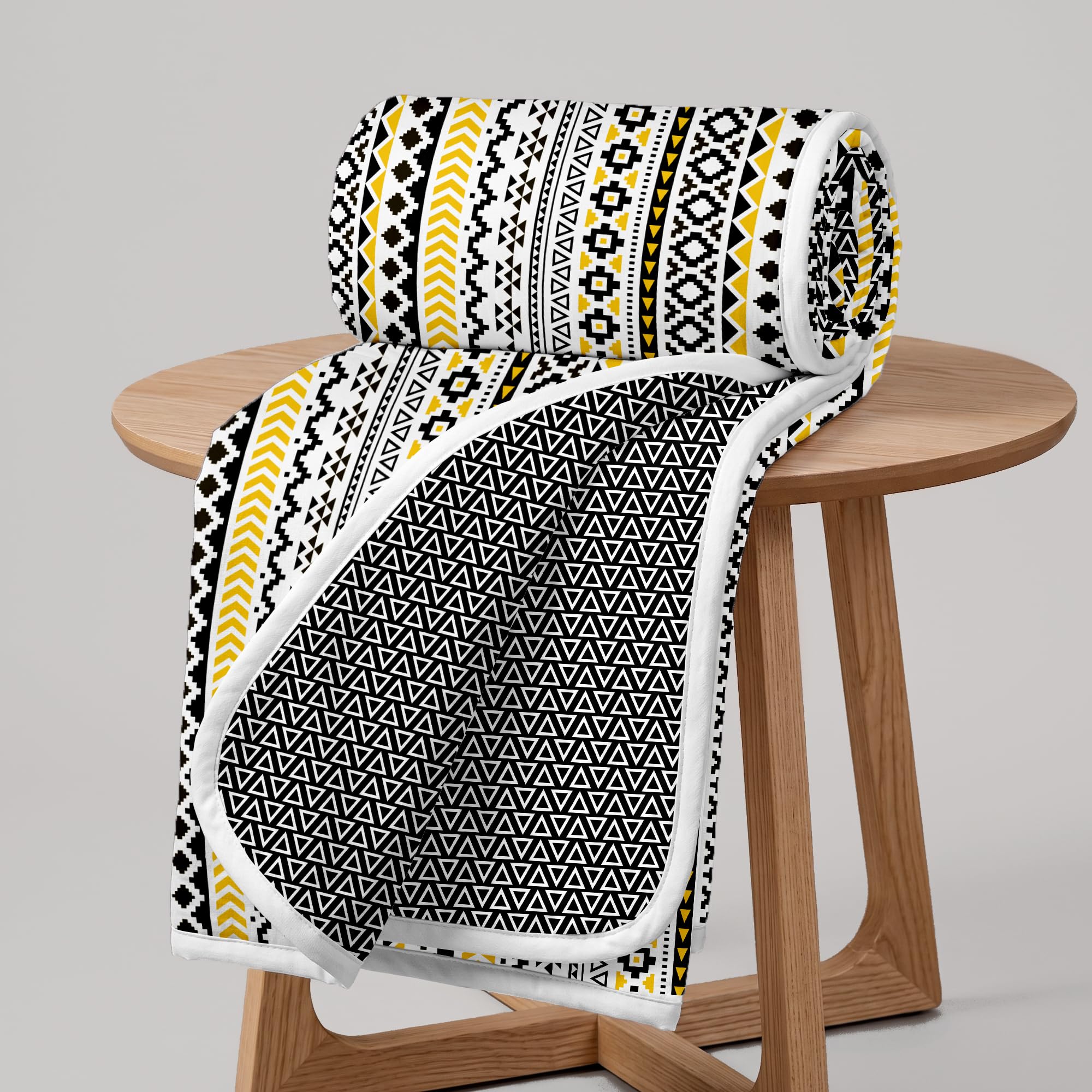 Divine Casa Everyday Use 120 GSM Reversible Dohar for Single Bed | Lightweight & Breathable Throw Blanket | Size 210 x 140 cm | Abstract | Mustard Mint