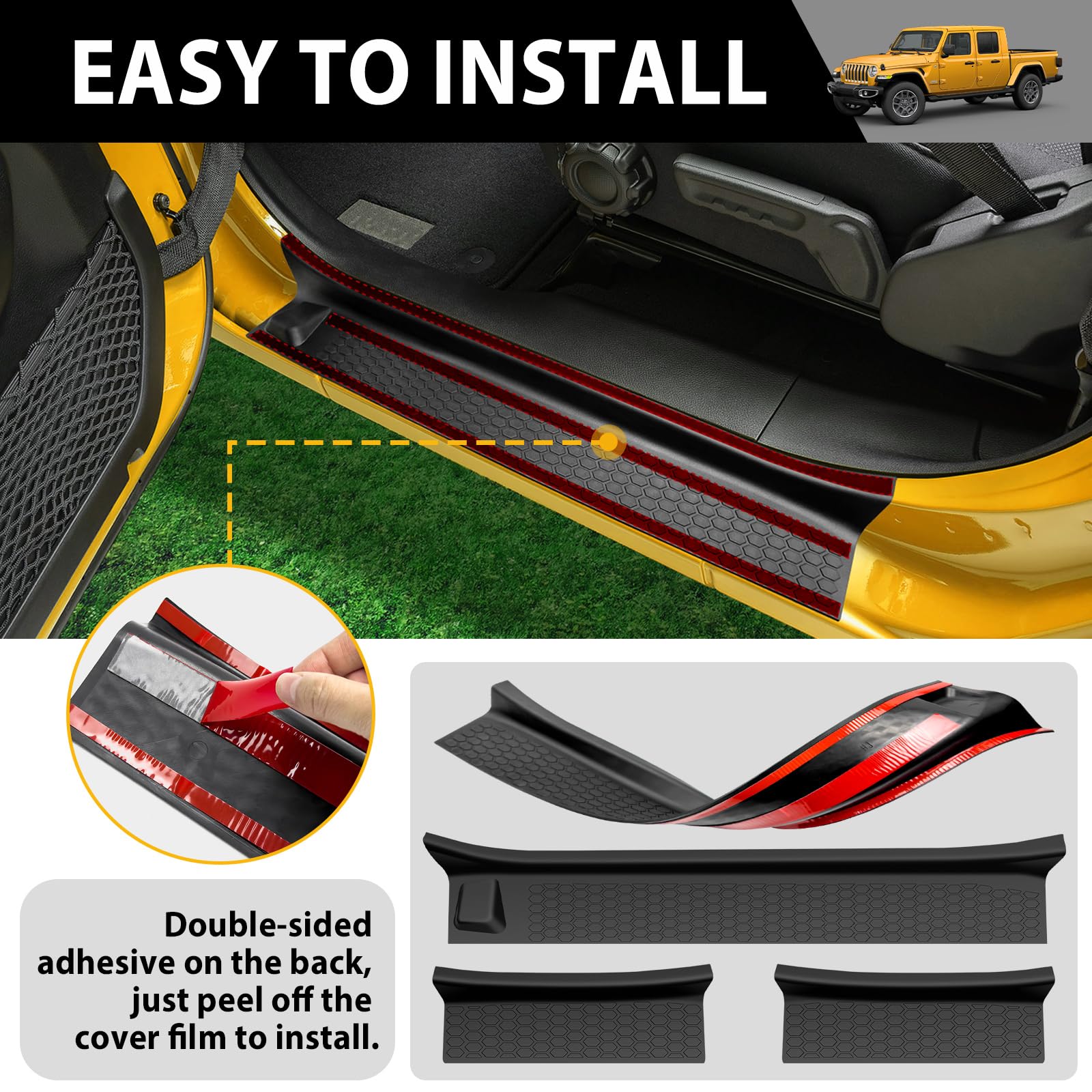 Protections De Seuil De Porte Pour Jeep Wrangler JL 2018-2024 Et Gladiator 2020-2024 – Antidérapantes, Adhésives