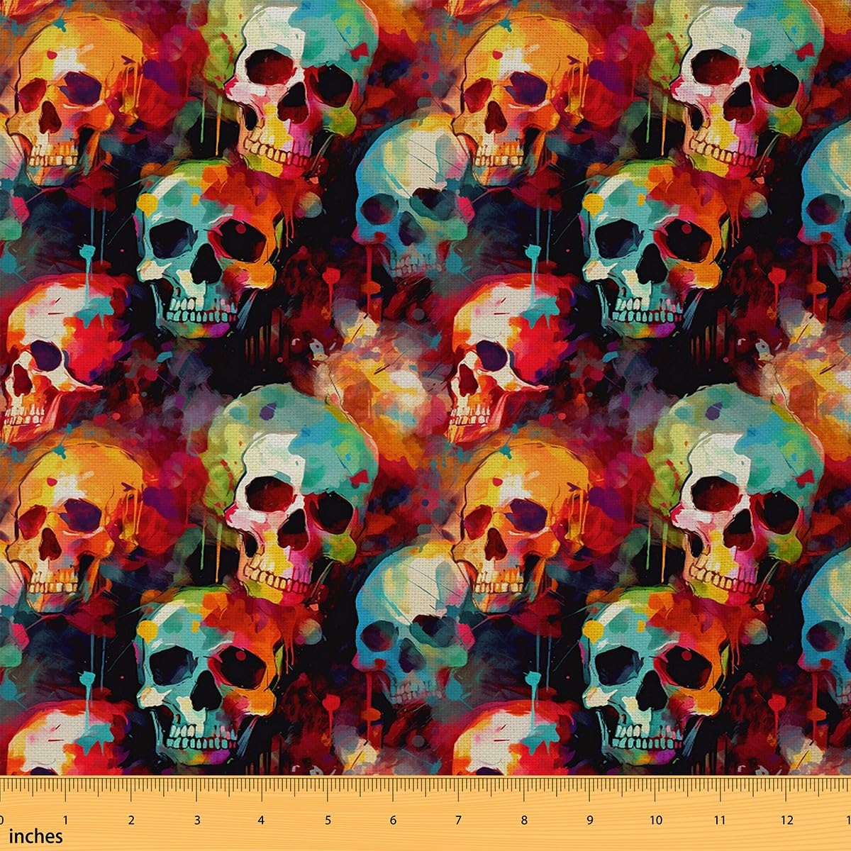Homemissing Girls Multicolored 26 Sugar Skull Upholstery Fabric For Chairs Kids Gothic Skeleton Fabric By The Yard Halloween Themed Waterproof Outdoor Fabric Women Men Decor Bones Colorful Outdoor Fabric 2 Yards (L184*W150cm)