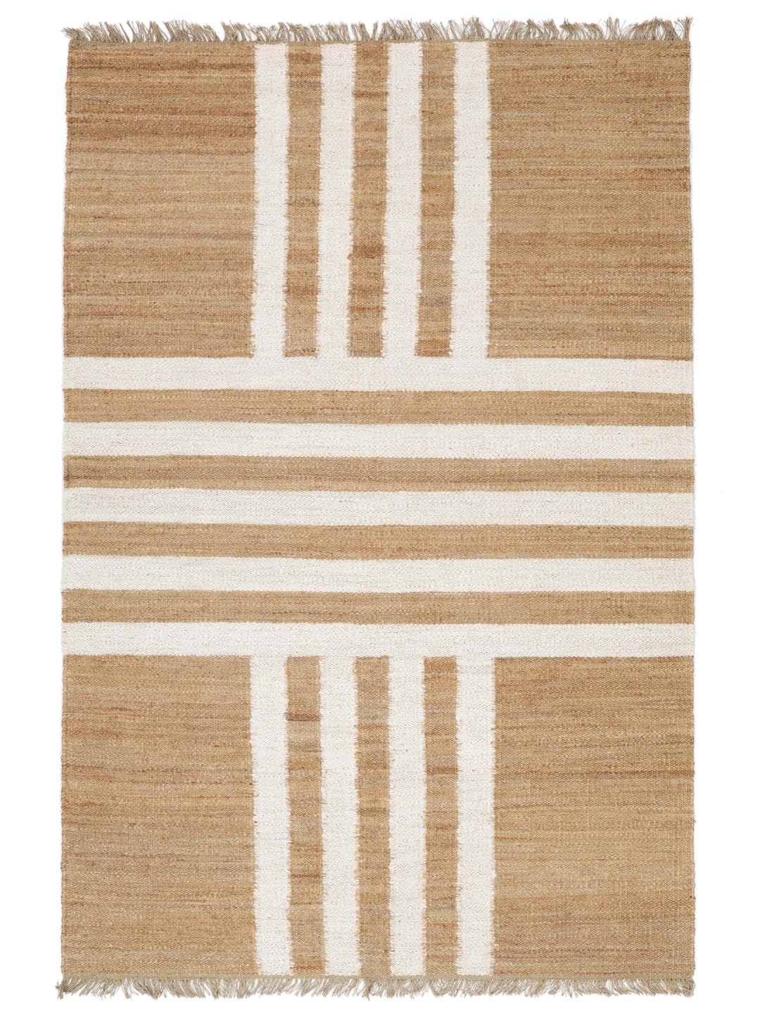 RugVista Solista Flag Jute Alfombra, 200 x 300 cm, Beige/Natural | Modernas, Rectangular, Pelo medio, Limpieza en seco, Sala de estar, Dormitorio, Cocina