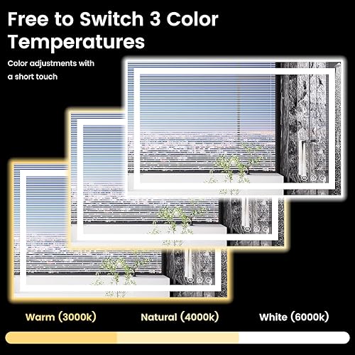 Miniatura 6 de Espejo de baño LED de 48 x 30 pulgadas con luces, antiniebla, retroiluminado + luz frontal, espejo de tocador de baño iluminado para pared, función