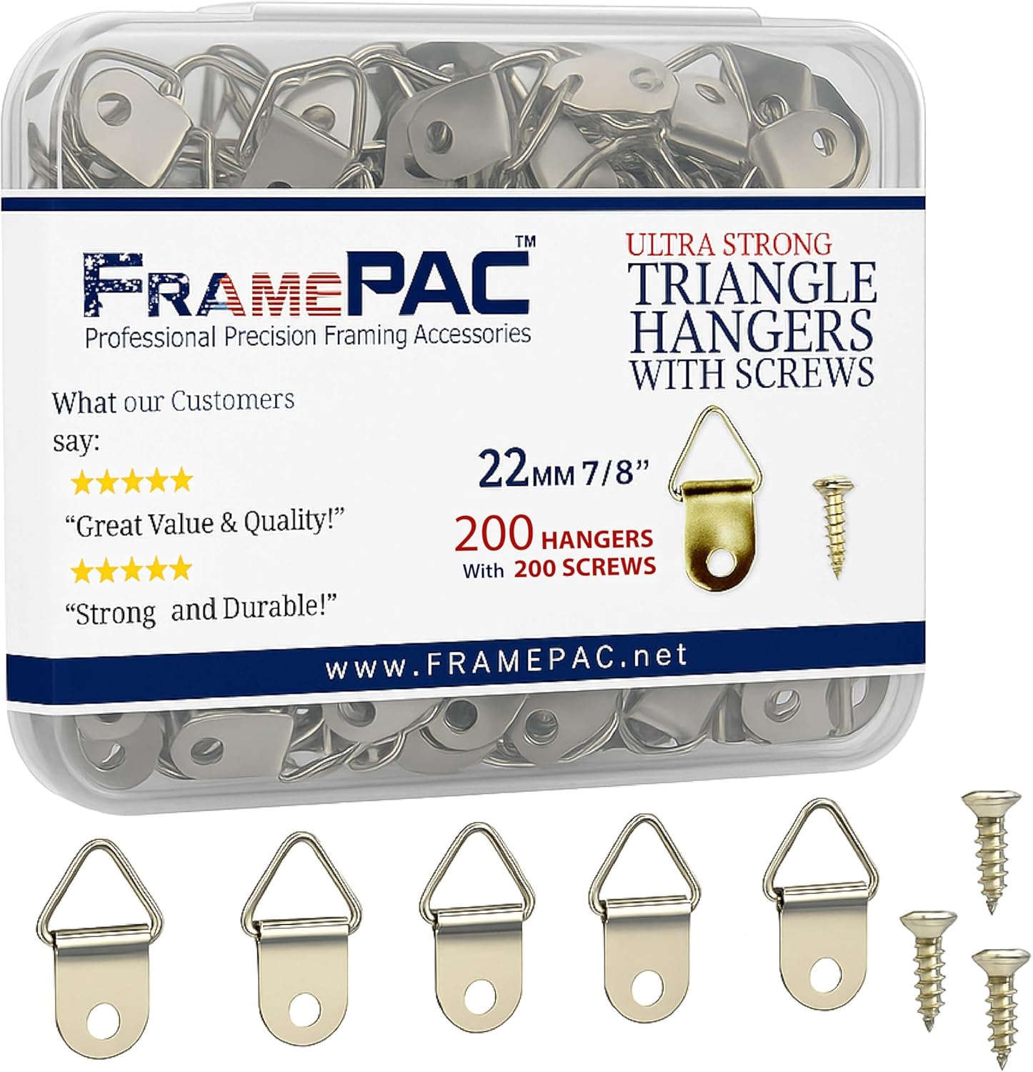 200 Pack Picture Hangers with Screws, Small Triangle Ring, D Rings for Clock, Decoration, Mirror, Paintings, Artwork Picture Frame 200 Pack [NEW] Triangle Ring (Single Hole)