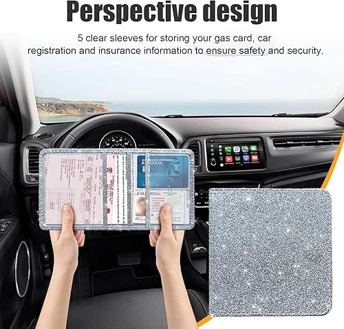 Miniatura 4 de Kewucn Soporte para registro y seguro de automóvil, organizador de cuero para guanteras con cierre magnético, estuche de accesorios para