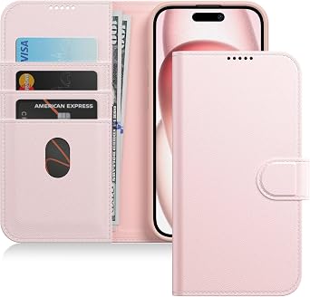 JETech Wallet Case for iPhone 15, Pink