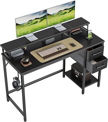 Miniatura 1 de CubiCubi Morden - Escritorio para computadora de 47 pulgadas con cajones y soporte para monitor, escritorio de oficina en casa con almacenamiento,