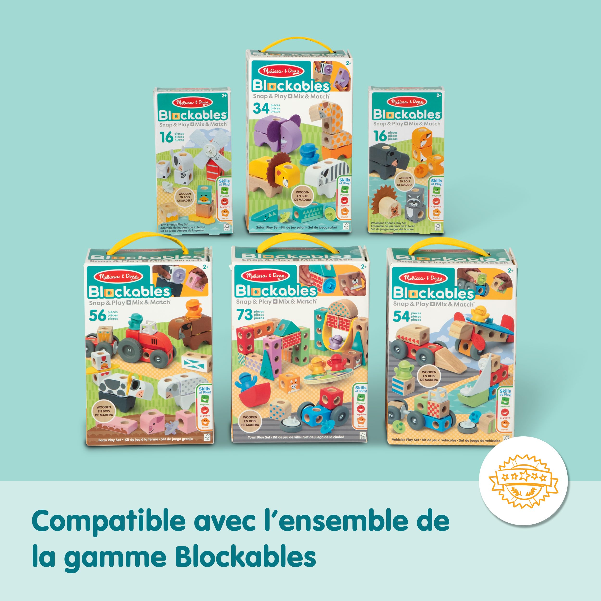 Melissa & Doug - Blockables - Véhicules 54 Pièces - Puzzle Enfant - Jeu Montessori - Jouet En Bois - Jouet D'Activité, De Développement Et Apprentissage - Cadeau Enfant 2 Ans Et + -