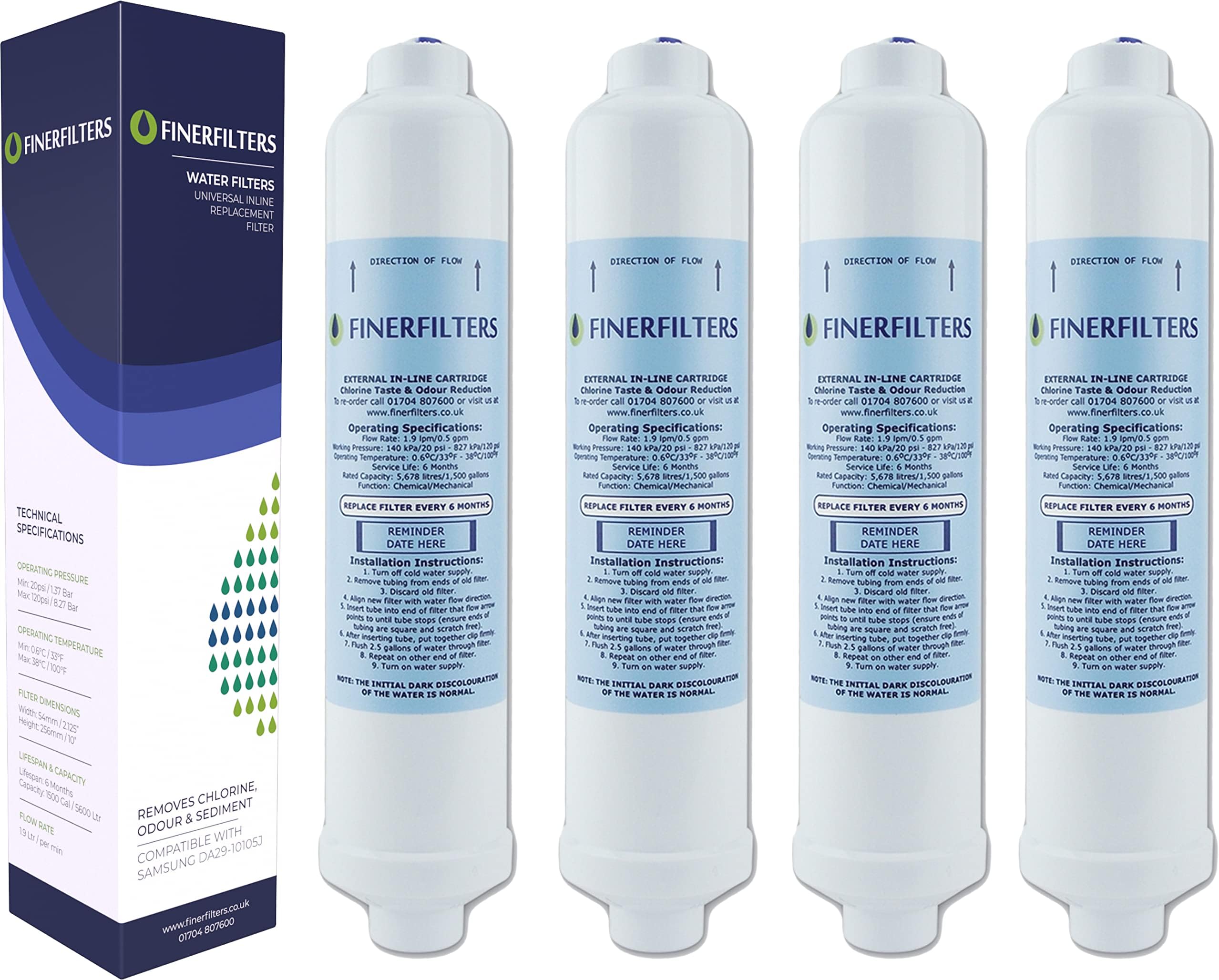 4 x Finerfilters Compatible Replacement Water Filters for Lamona HK1032 Fridge & Drinking Water Filter