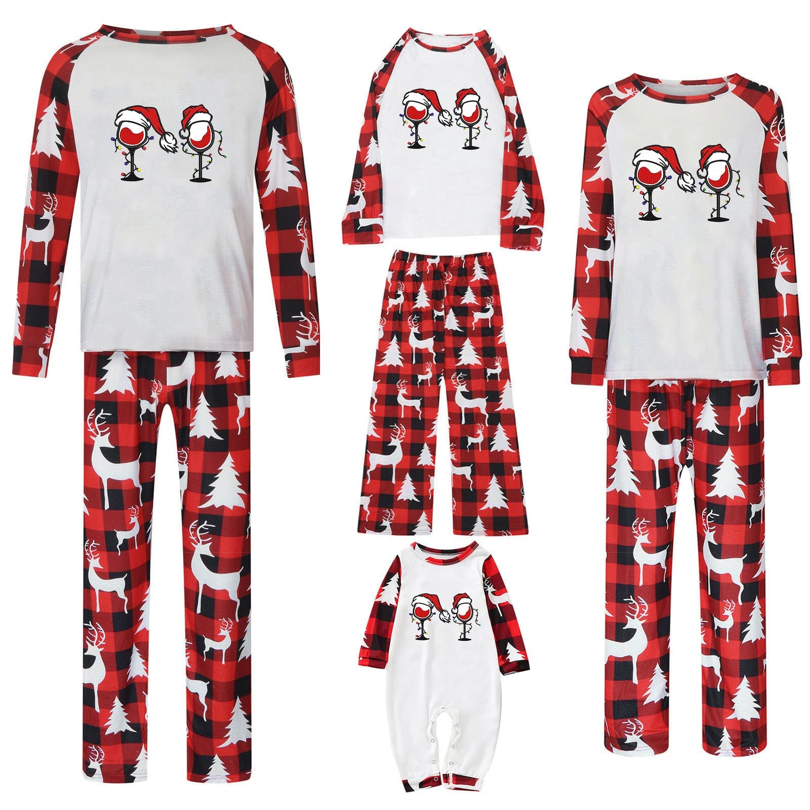 Family Christmas Pjs Matching Set Couple Xmas Pajamas Outfits Red Plaid Funny Graphics Holiday Sleepwear Set