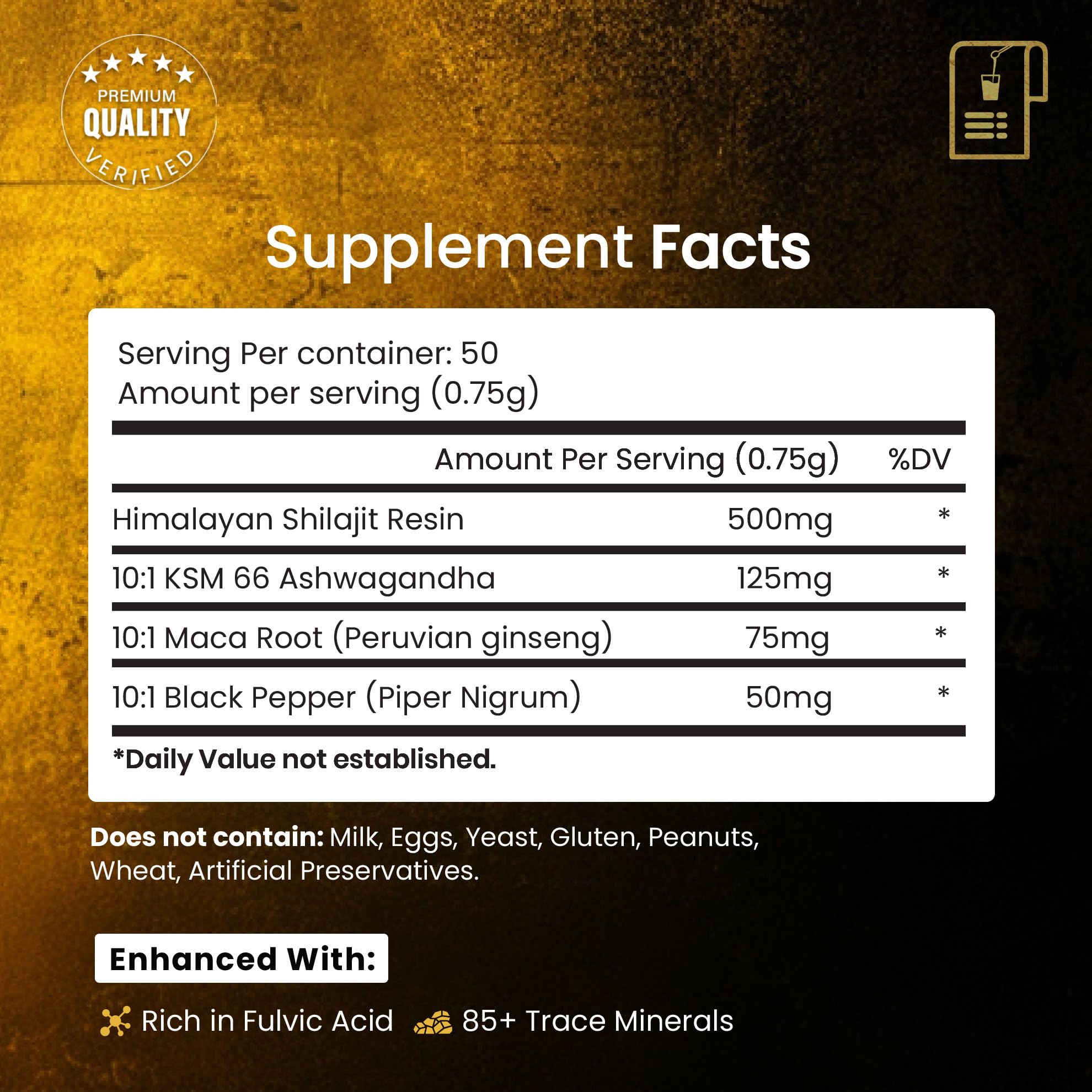 Natürliches Shilajit Pure Resine mit Ashwagandha & Schwarzem Pfeffer – Hochreines Himalaya resin mit Fulvinsäure & Mineralien – 40g – 50 Portionen