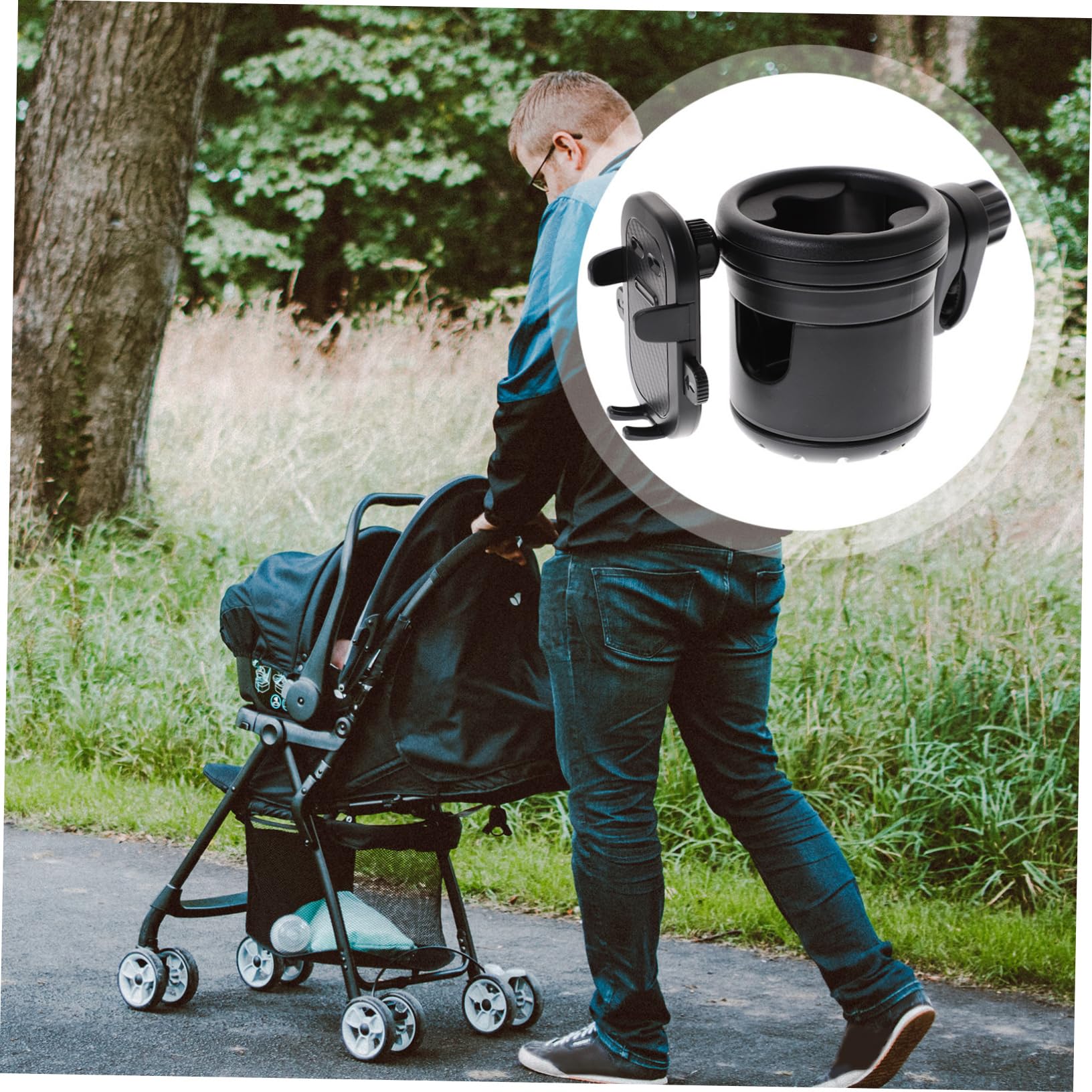 Portabicchieri per Passeggino Nero in Plastica e Metallo | Sedia a Rotelle e Scooter, per Bottiglia o Tazza da Caffè, Fissaggio Stabile Anti-sversamento