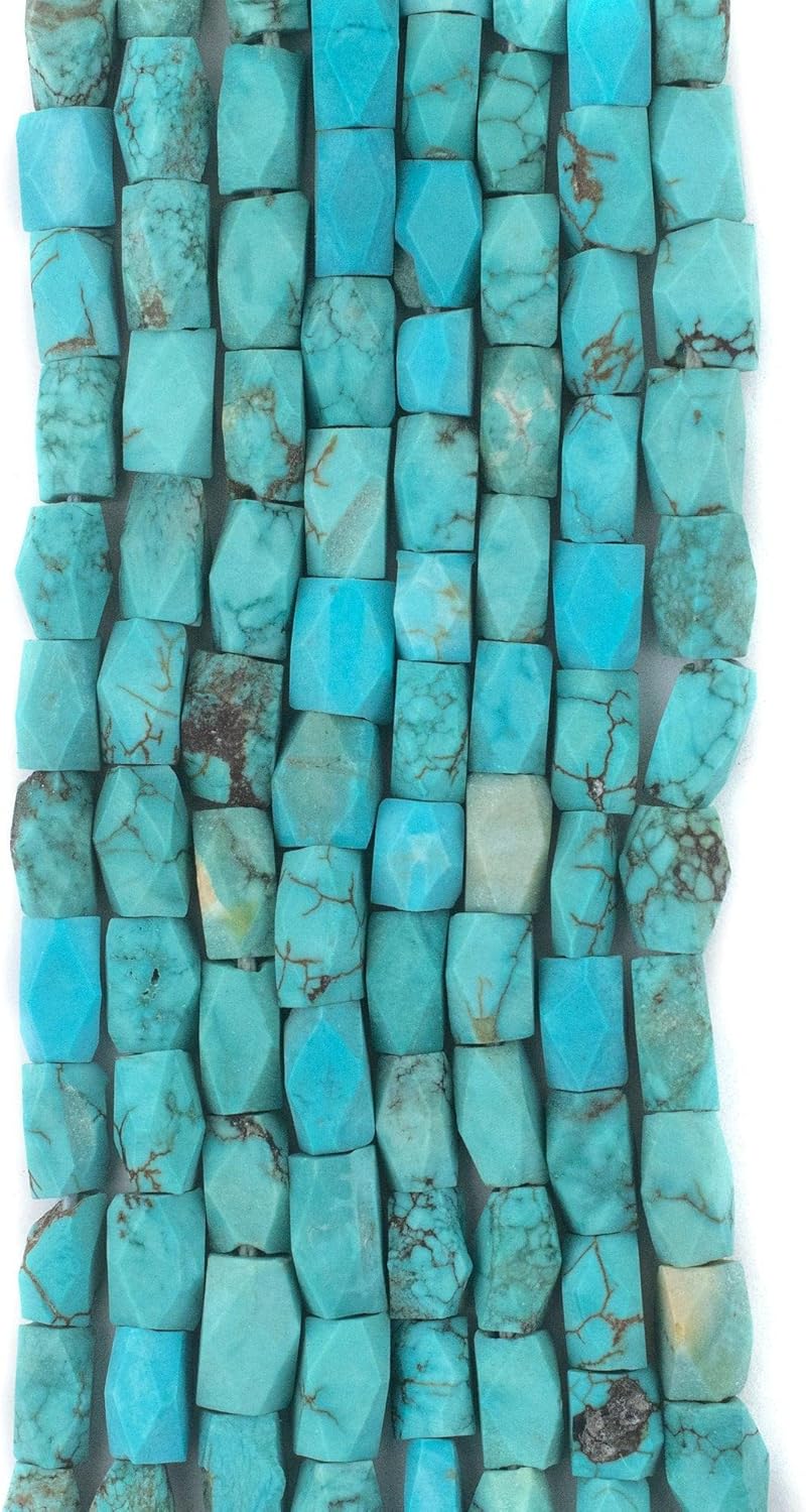 The Bead Chest Faceted Turquoise Stone Beads 6x4mm Afghanistan Blue Gemstone 16 Inch Strand