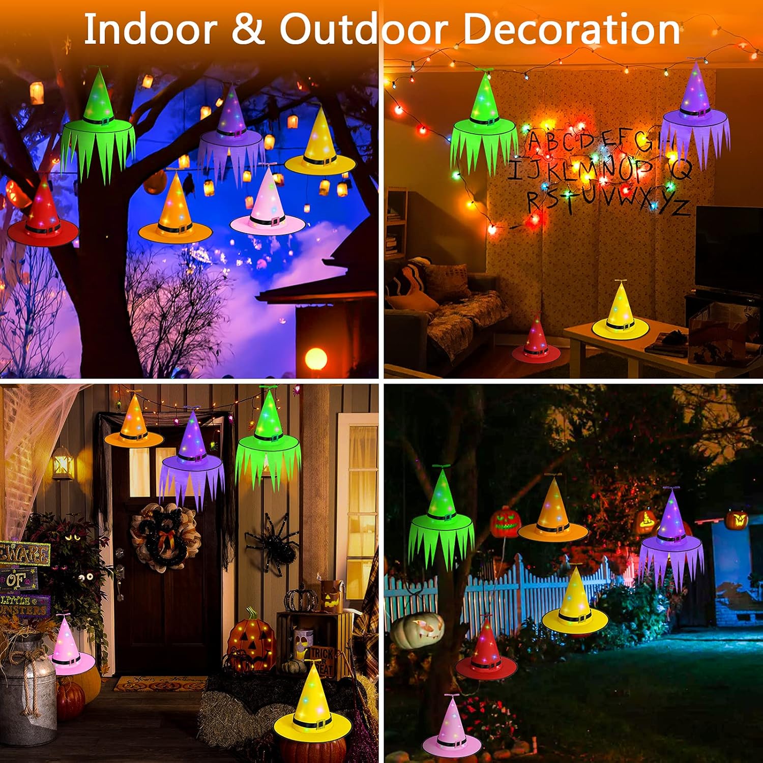 Eyayi Halloween Decoration Outdoor Lighted Witch Hat, Glowing Halloween Outdoor Ornaments Hanging Witch Hats Halloween Props Indoor Tree Yard Porch Party Role-Play Decor Garden : Patio, Lawn & Garden