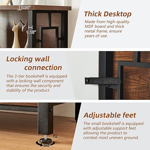 Miniatura 5 de HOMISSUE Estantería para libros, estantería de 3 niveles profundos con almacenamiento, estantería de madera y metal de ingeniería, estantería baja y