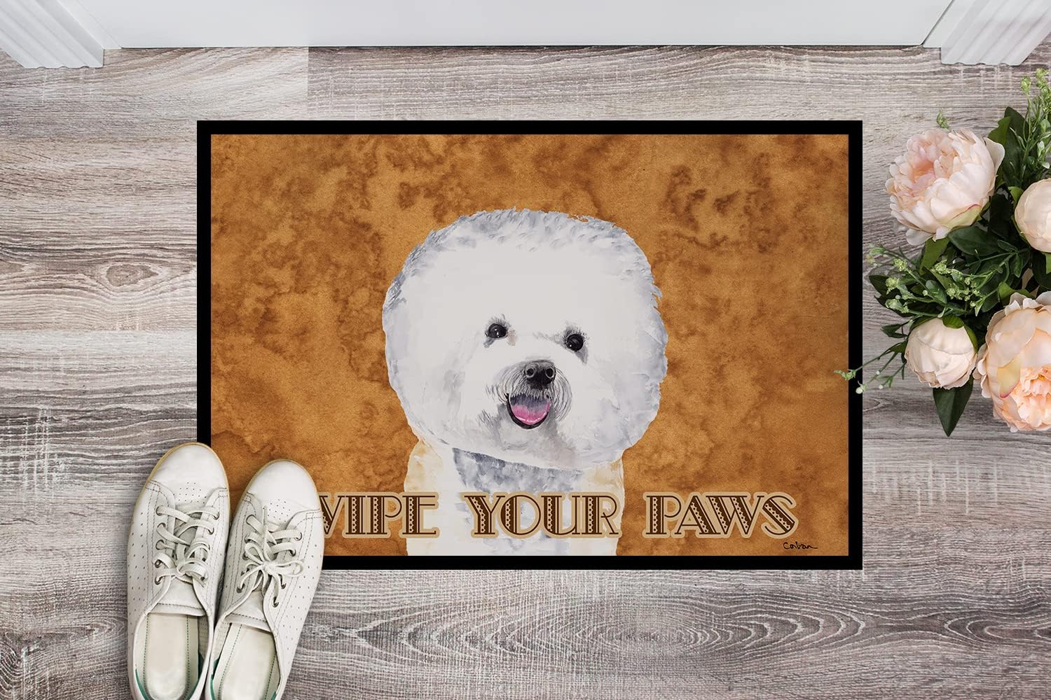 Caroline's Treasures SC9135JMAT Bichon Frise Wipe Your Paws Doormat 24x36 Front Door Mat Indoor Outdoor Rugs for Entryway, Non Slip Washable Low Pile, 24H X 36W