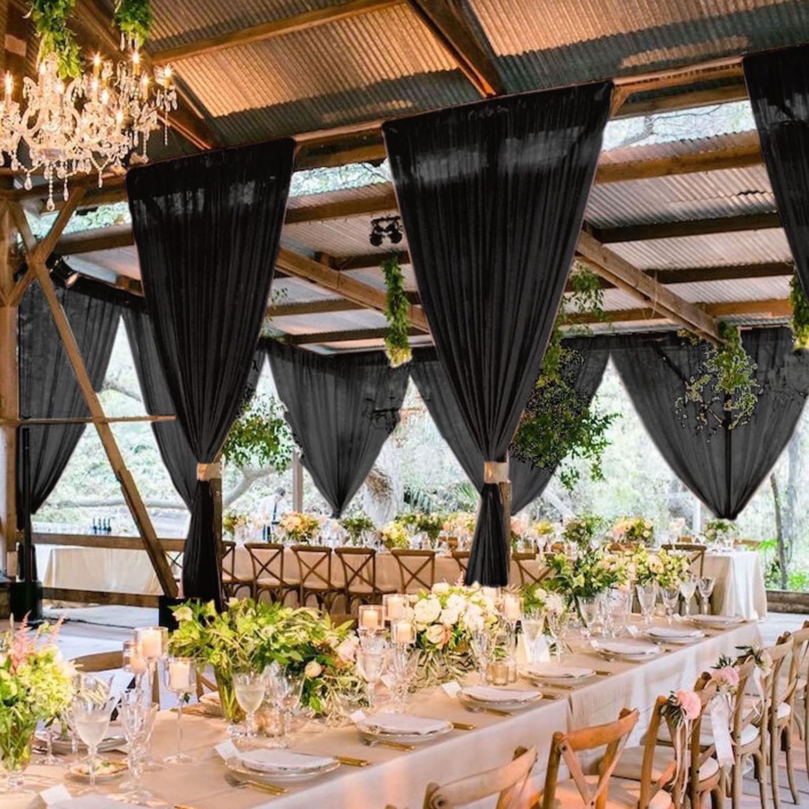 HUHJYUGE Querbehang Schwarz Hochzeitsbogen Deko Gardinen Hochzeit Vorhang Tüllstoff Freihanddeko Gardinen Chiffon vorhänge Freihandbogen Hochzeitsvorhang (1 600cm)