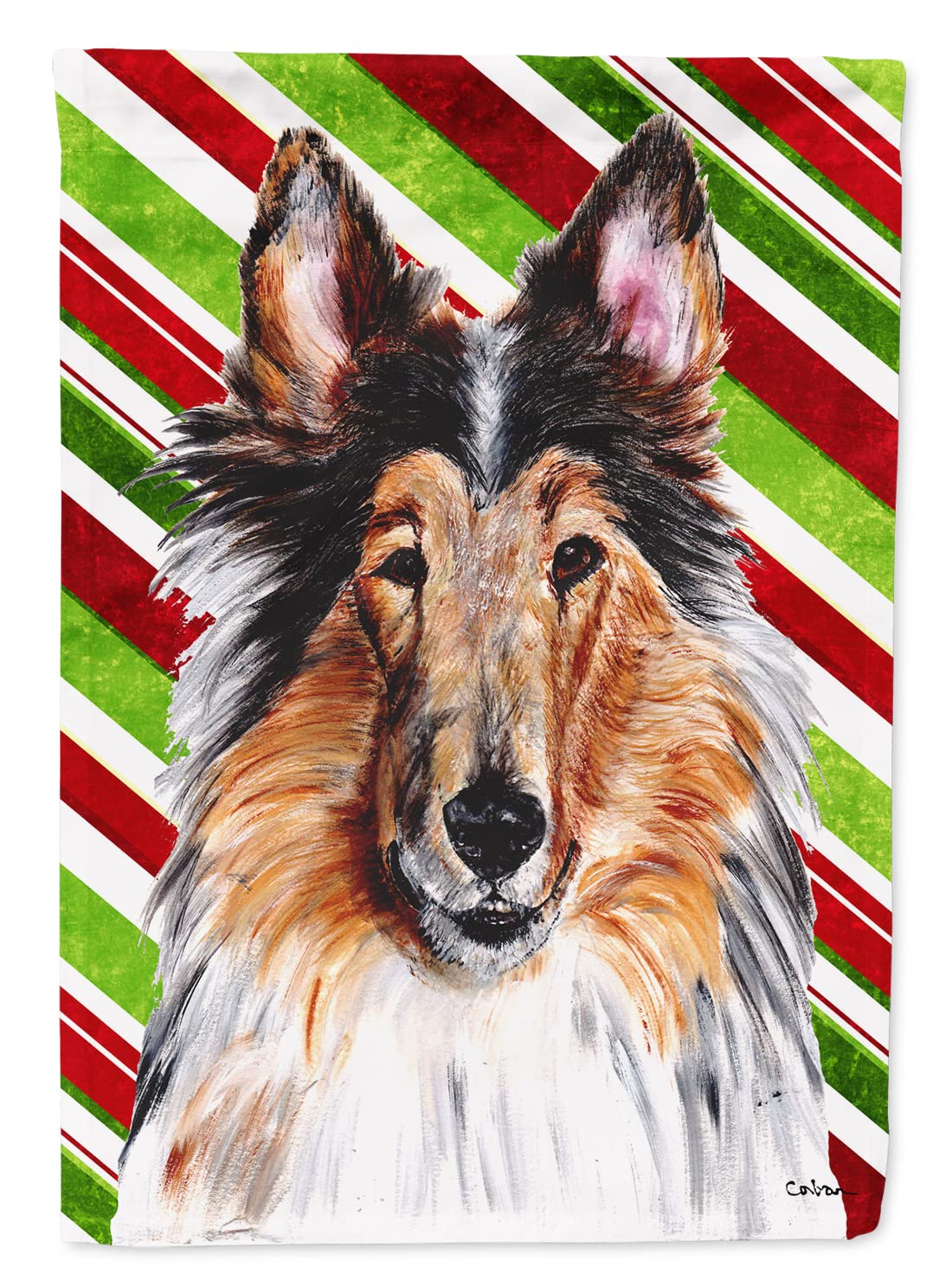 Drapeau en toile de qualité supérieure thématique Noël collie et canne de sucre géant