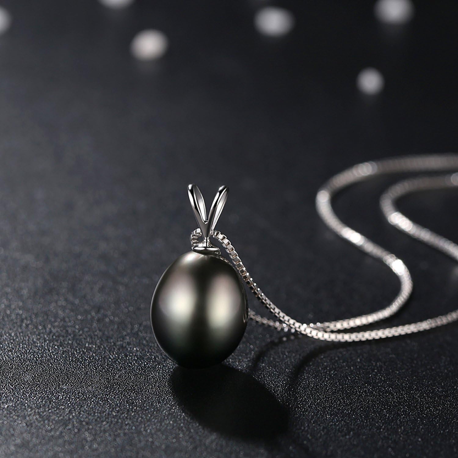 VIKI LYNN Tahitian Black Pearl Necklace for Women 9-10mm Teardrop-shaped Tahitian Cultured Black Pearl Pendant with 925 Sterling Silver Chain