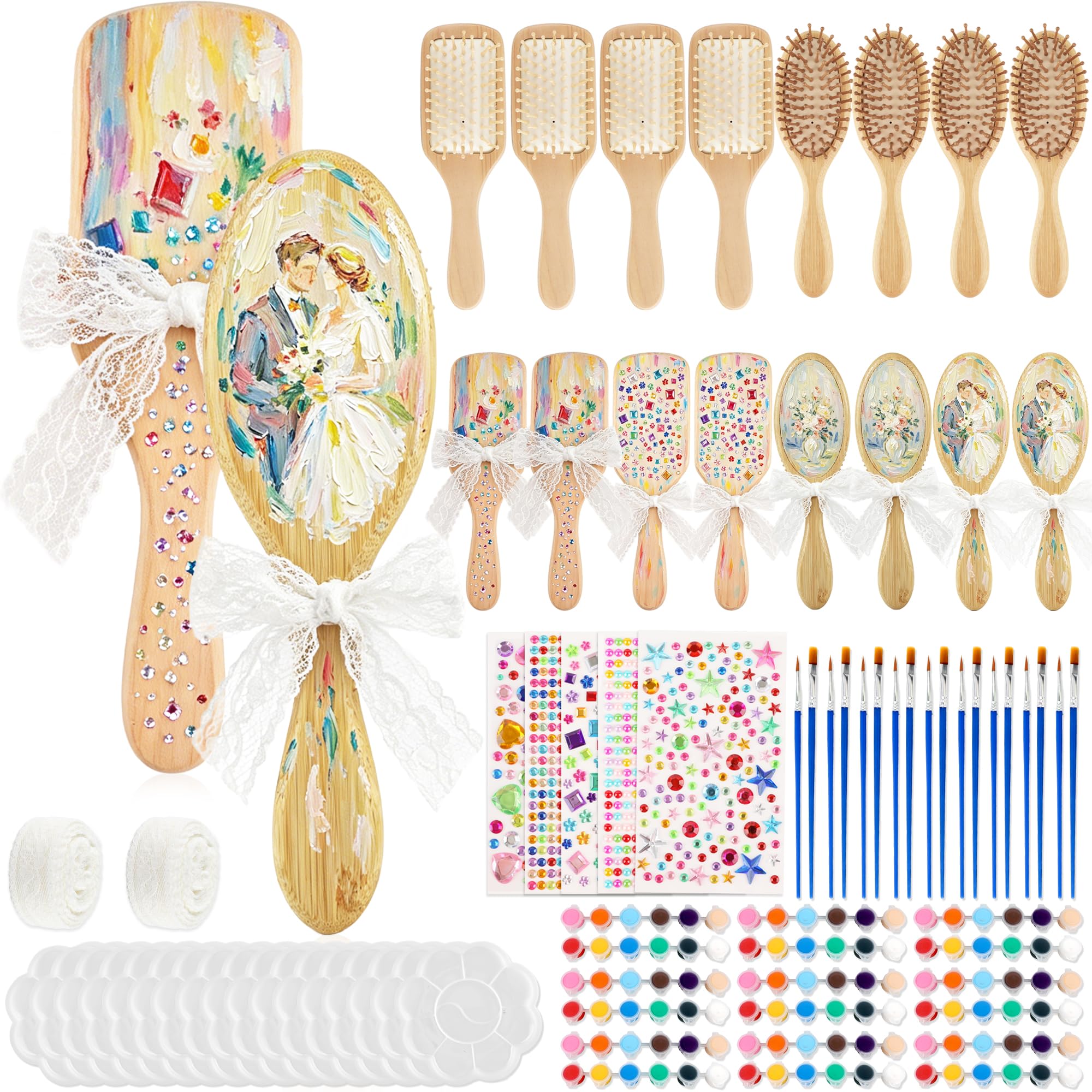 Cepillo para el cabello DIY con kit de pintura de bambú infantil 8