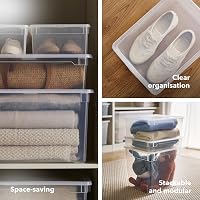 Set 6 cutii de depozitare Rotho Clear, 5 L, transparente, cu capac, stivuibile, albastru 3