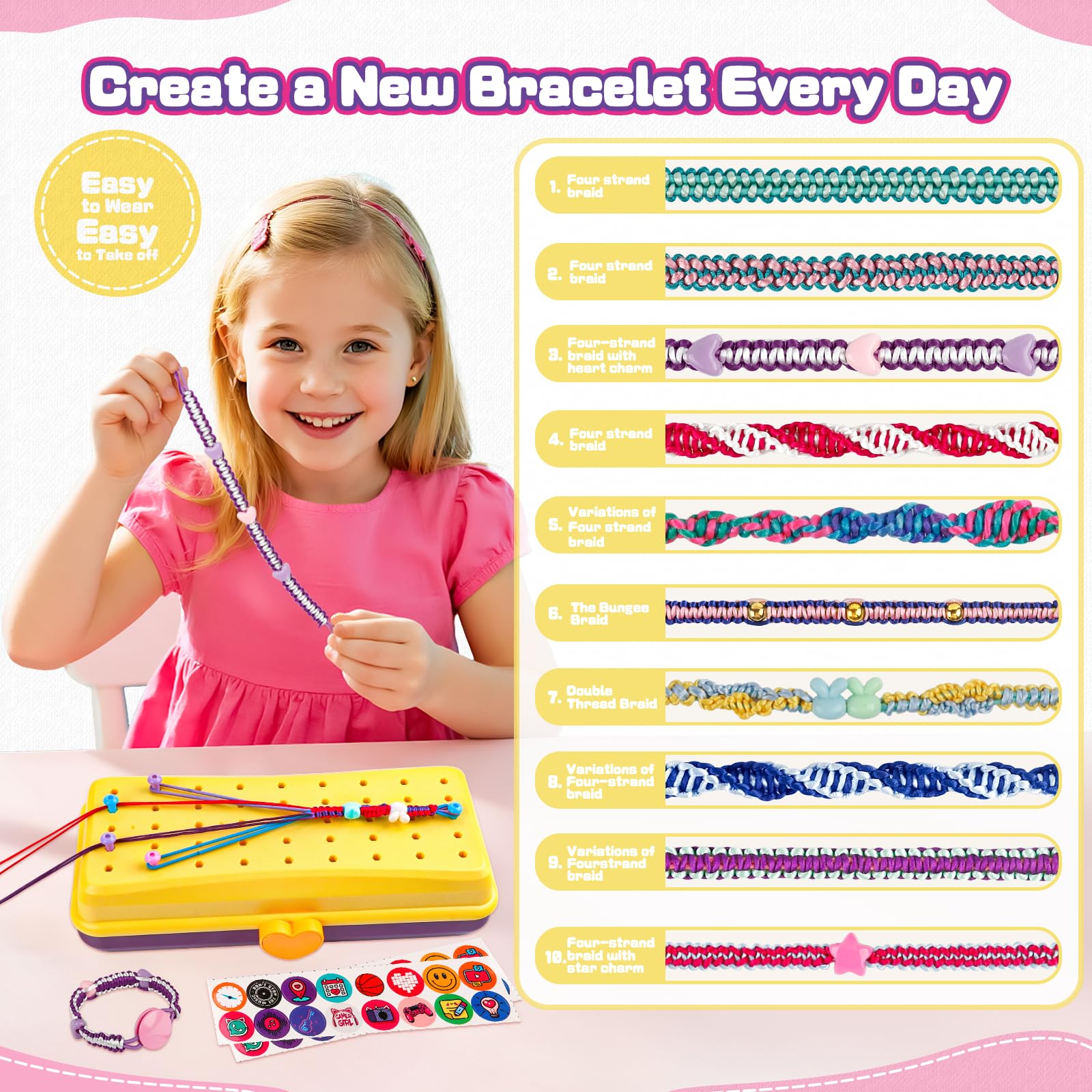 Cmiolacuna Kit de fabricación de pulseras de la amistad para niñas, caja de almacenamiento de 3 capas, pulseras de arte y manualidades, kit para hacer cuerdas de joyería de 8 a 12 años, el mejor