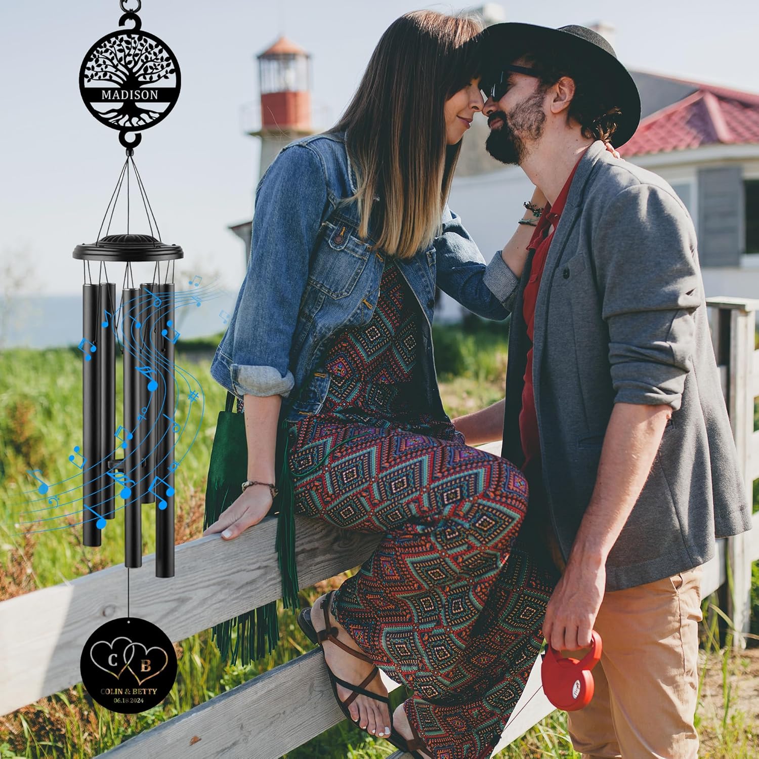 Personalized Anniversary 37" Wind Chime,Custom Initial Hearts Love Wind Chime Gift for Couple, Wedding Gift, Anniversary Couple Gift,Gift for Couple, Personalized Anniversary Wedding Gift