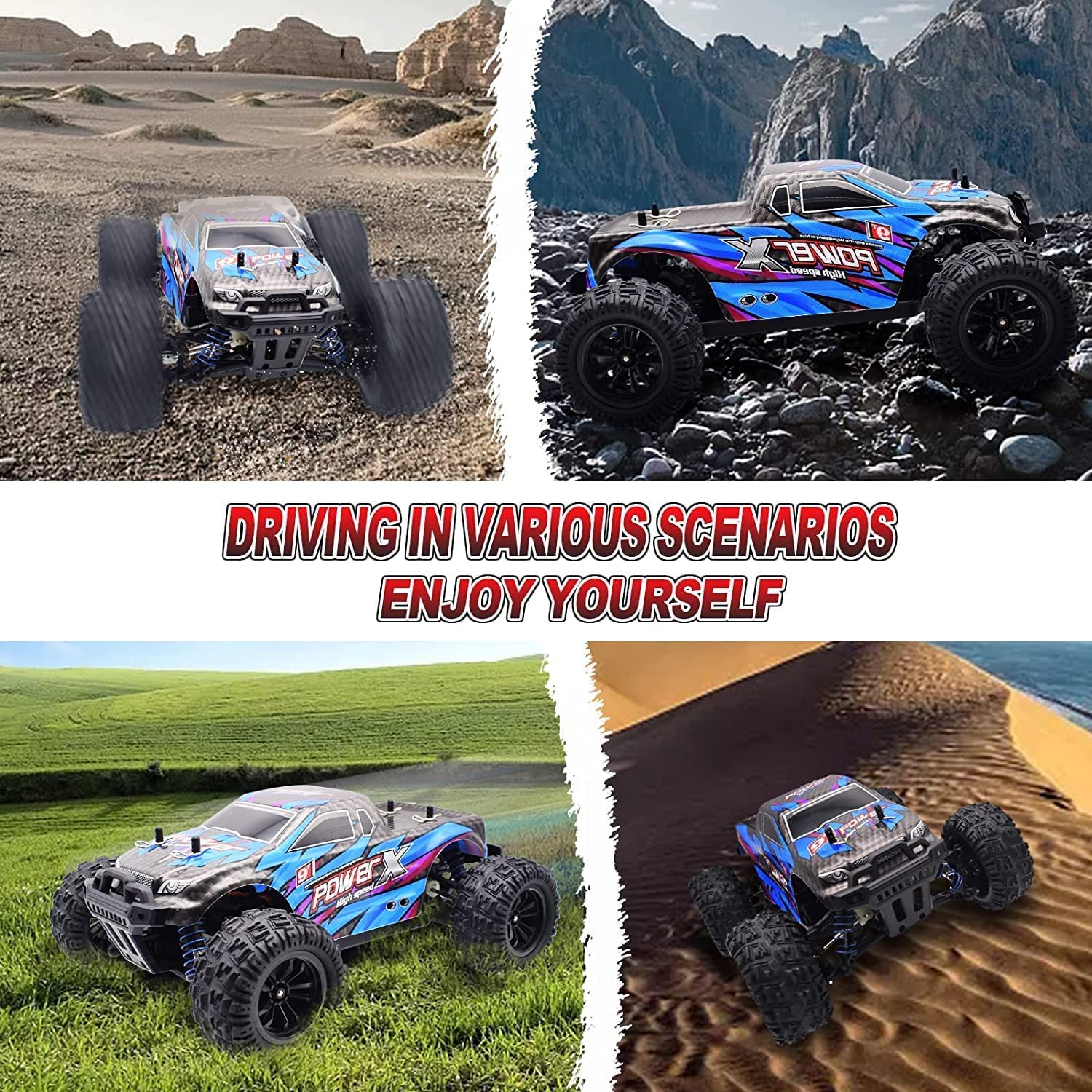 Pihura1:18 Scale Remote Control Car,40Km/H High Speed All Terrain Rc Car W/2.4Ghz Remote Control,4X4 Waterproof Off Road Rc Cars with Ledlight and Two Rechargeable Batteries for Kid and Adult 4