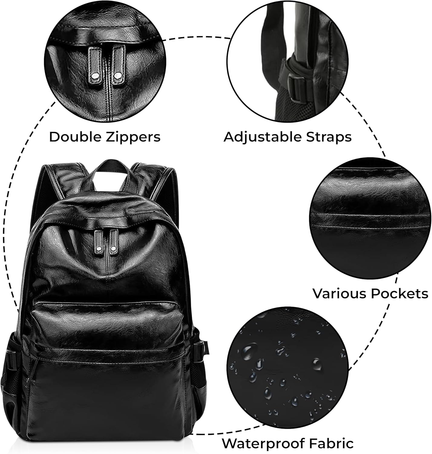 Luke Sports Executive Backpack Vintage Leather Unisex Work Casual Multifunctional Laptop Versatile Comfortable Walk Travel (black)