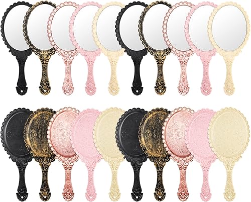 20 espejos de mano vintage portátiles, espejo de mano vintage en relieve, espejo retro de mano con asa, espejo de maquillaje compacto para mujeres y