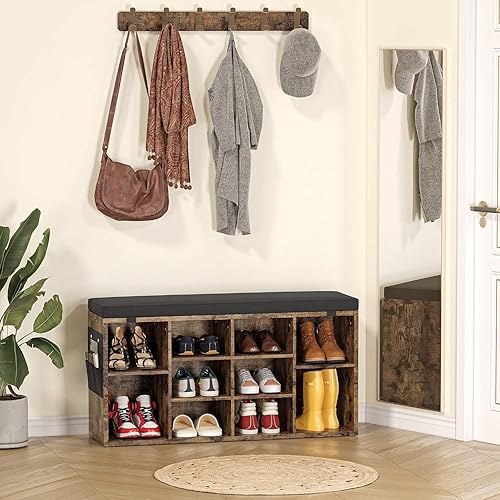 Miniatura 8 de IDEALHOUSE Banco de almacenamiento de zapatos con cojín para entrada, banco de almacenamiento de 20 pulgadas con asiento acolchado, armario de