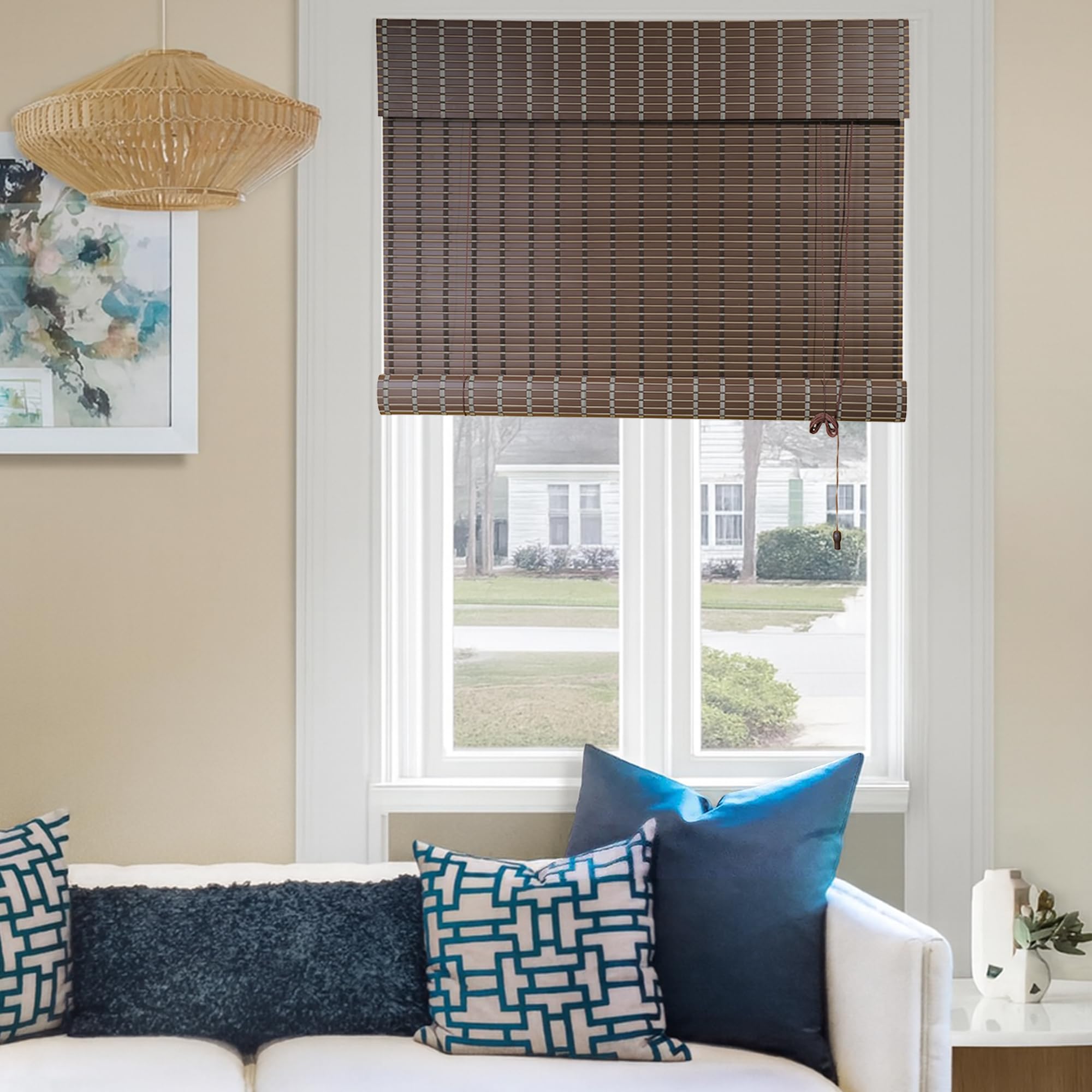 Mr.ChickWala Light Filtering & Cooling PVC Exterior & Interior Window Blind for Balcony and Outdoor Area - Sun Shade, Heat Reducing, Rain Resistant Choclate Brown 2 (3Feet X 7Feet)