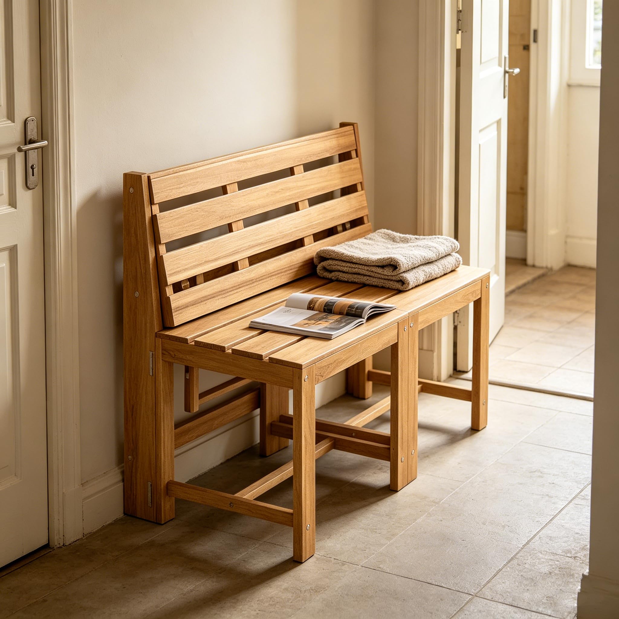 Banc Exterieur Jardin Convertible 3 en 1 en Bois d'Acacia avec Table Rabattable et 2 Chaises Intégrées pour Terrasse Balcon