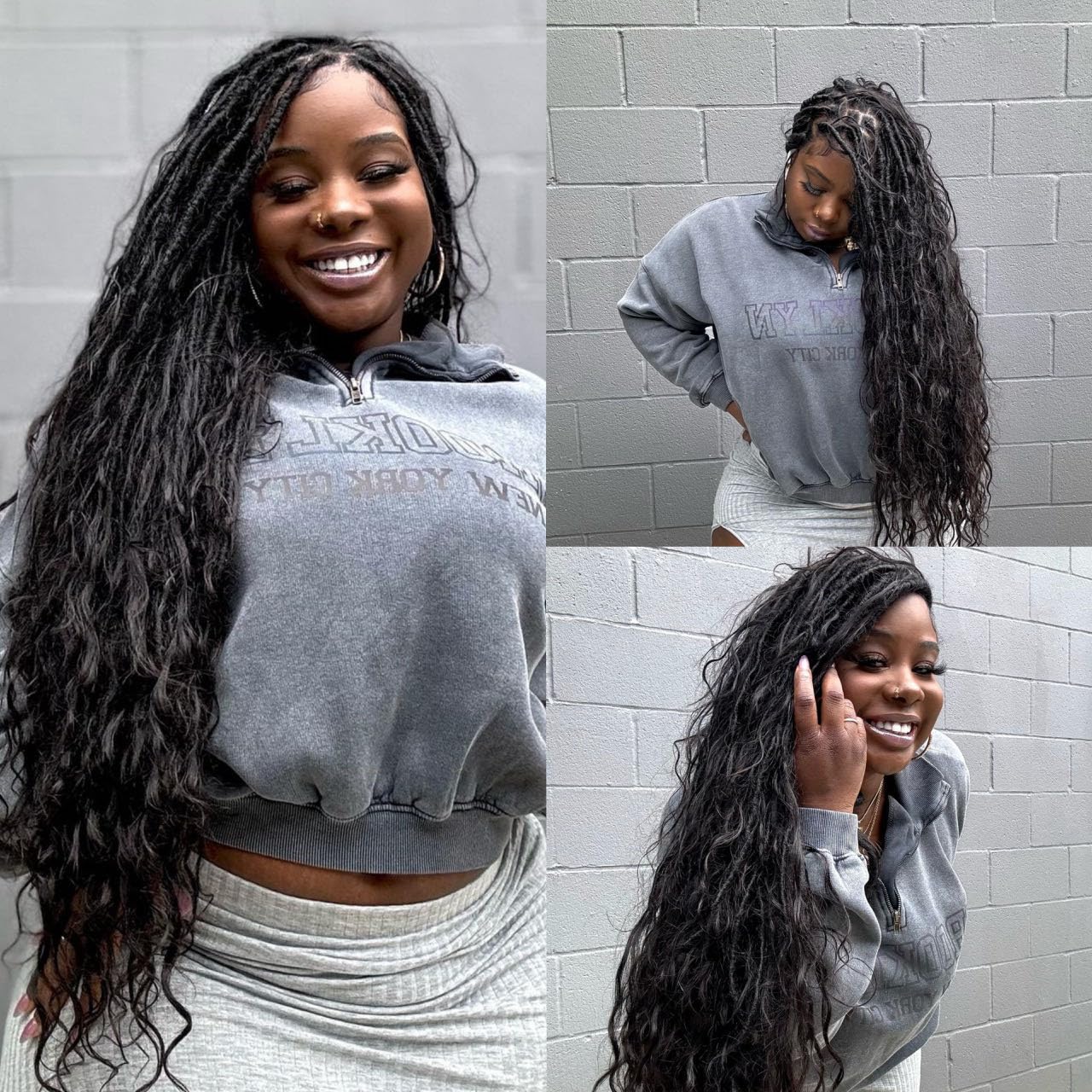 Pre-looped Crochet Boho Faux Locs with Human Hair body wave Ends Boho Hair Braids Goddess Dreadlocks Hair for Black Women Natural Color 26 Inch (Pack of 3)