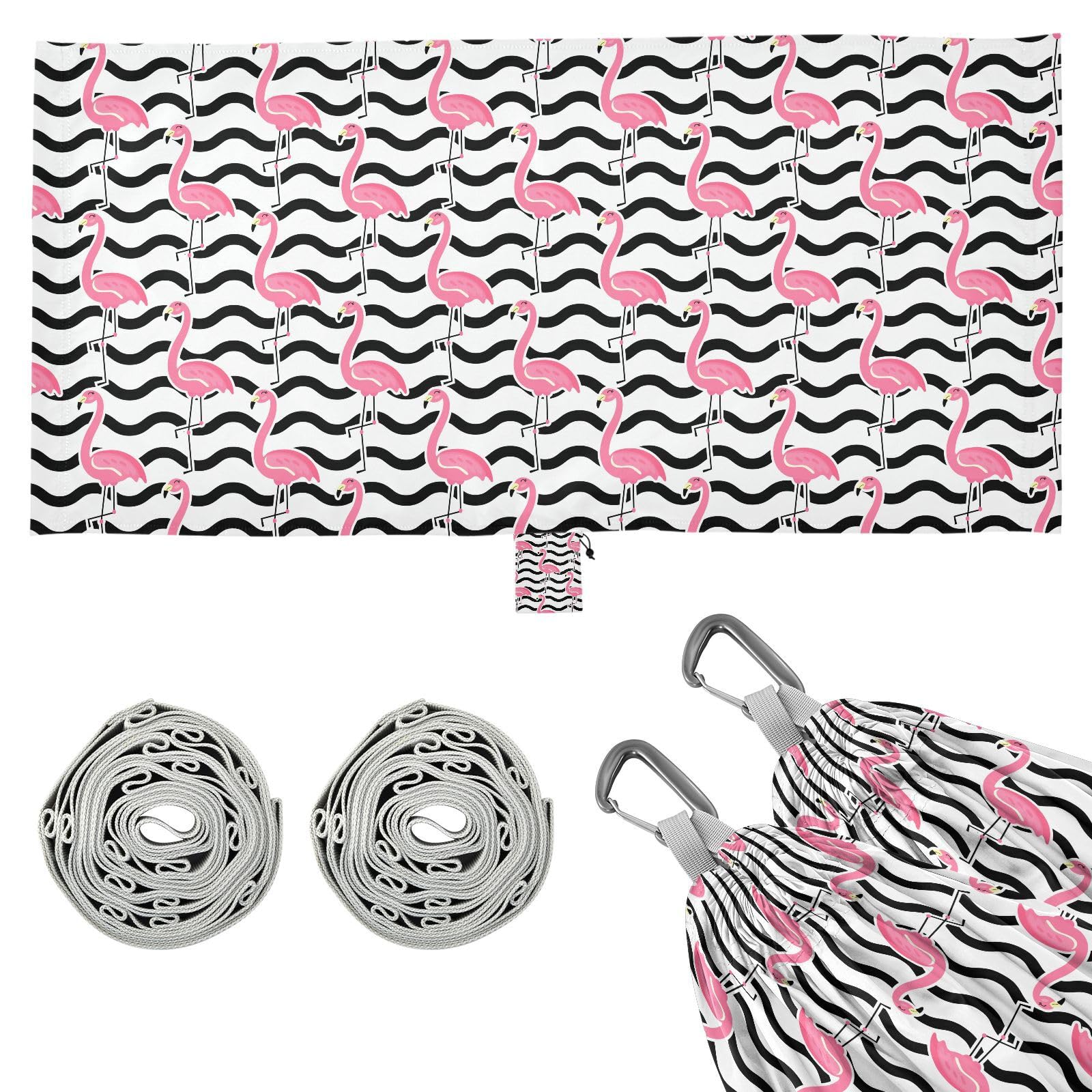 susiyo Portable Camping Hammock Cute Pink Flamingo Printed Lightweight Hammock Comfortable Travel Swing with Tree Straps for Camping Hiking Backpacking Travel or Beach - Up to 330lbs