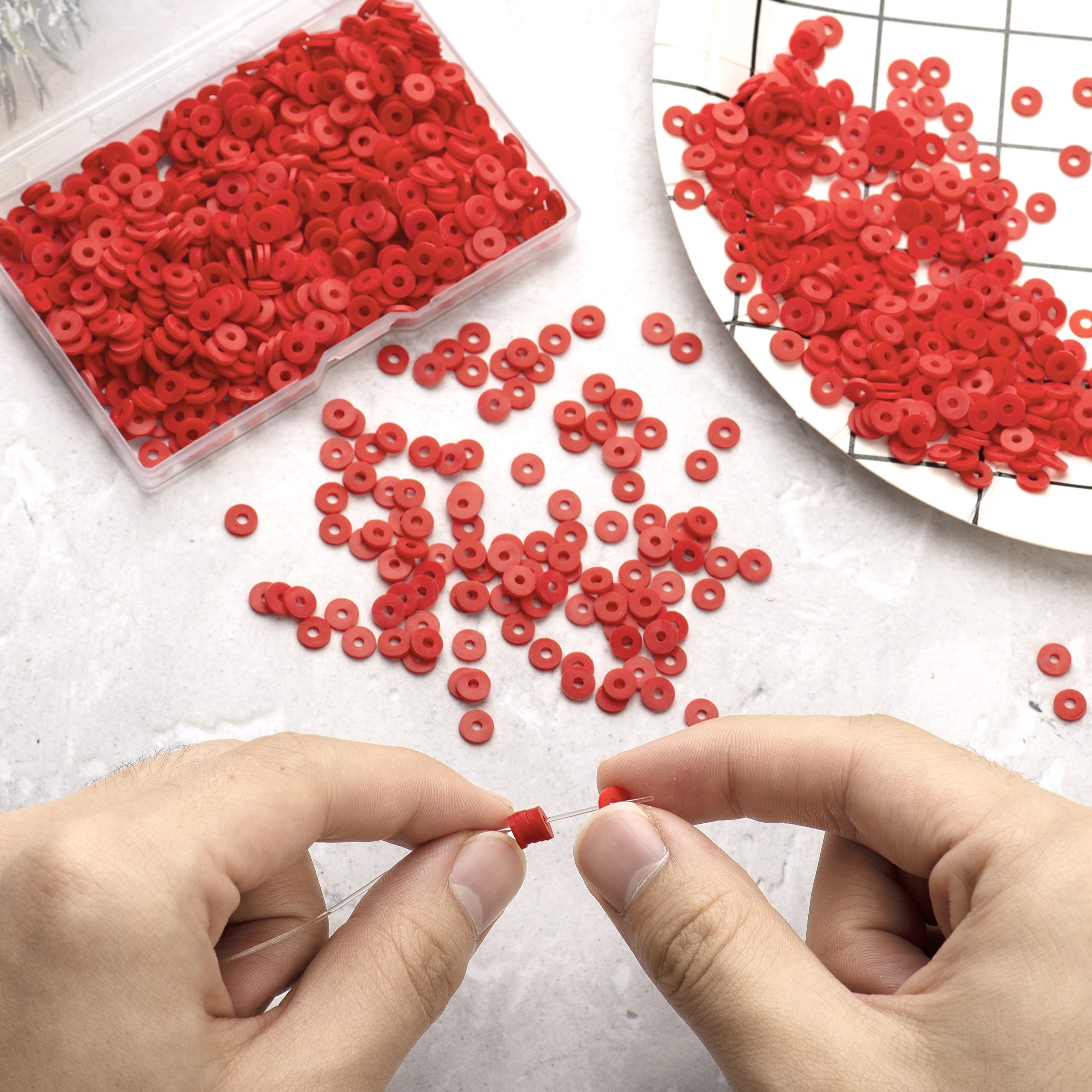 Hiswan Red Polymer Clay Beads, 6mm Heishi Bead for Jewelry Bracelets Necklace Making 1000PCS, Small - Image 3