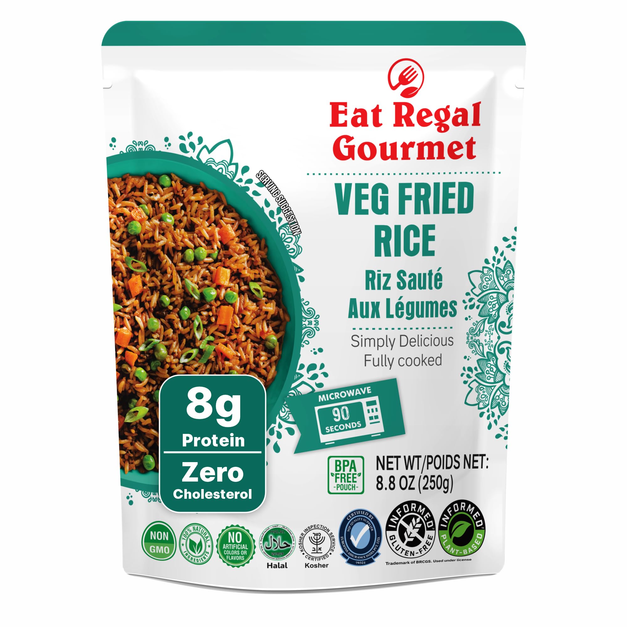 Eat Regal Veg Fried Rice – Microwavable, Ready in 90 Seconds, Pack of 6 (8.8oz) | Instant & Flavored Rice | Side Dish
