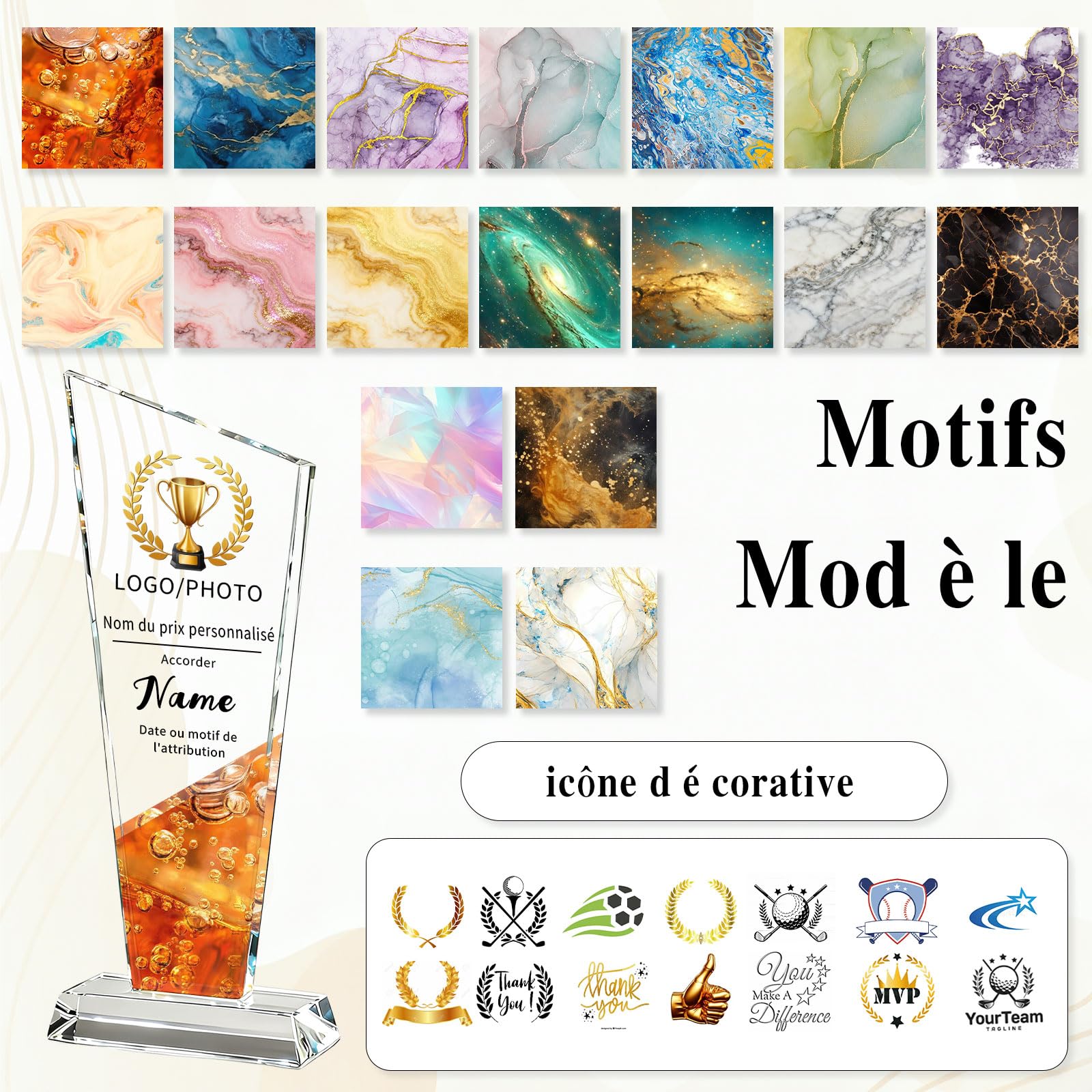 RSQGT Trophée Personnalisable en Cristal Gravé Logo et Texte Cadeau d'entreprise pour Récompense Employé, Reconnaissance, Départ à la Retraite et Cadeau pour Collègue - 3