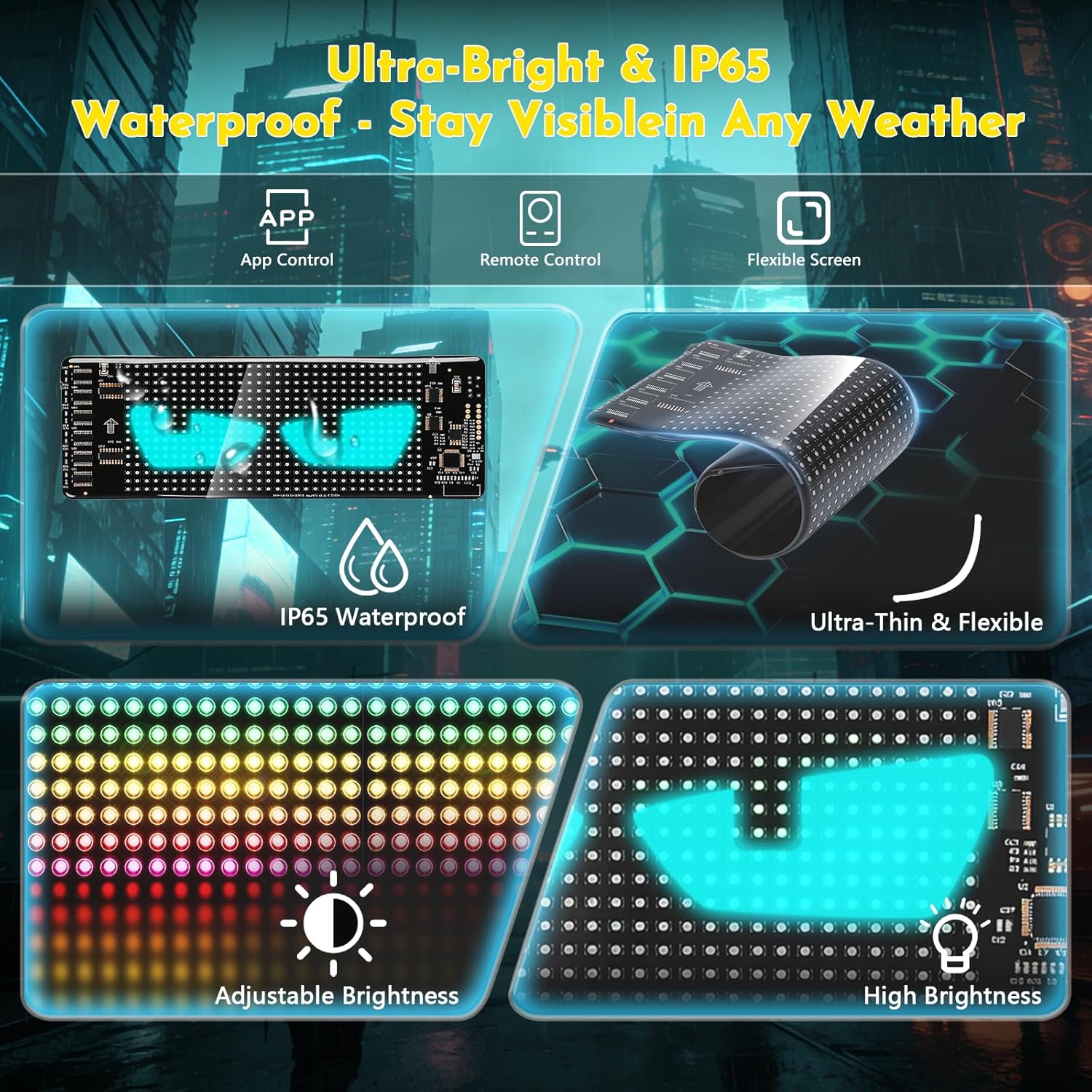 Devil Eye Lights for Motorcycle – 7"x3" LED Eyes for Car Windshield | Programmable Patterns, App/Remote Control | for Motorcycle, Taxi, Sedans, SUVs, – Custom Dynamic Sign (1-Pack)