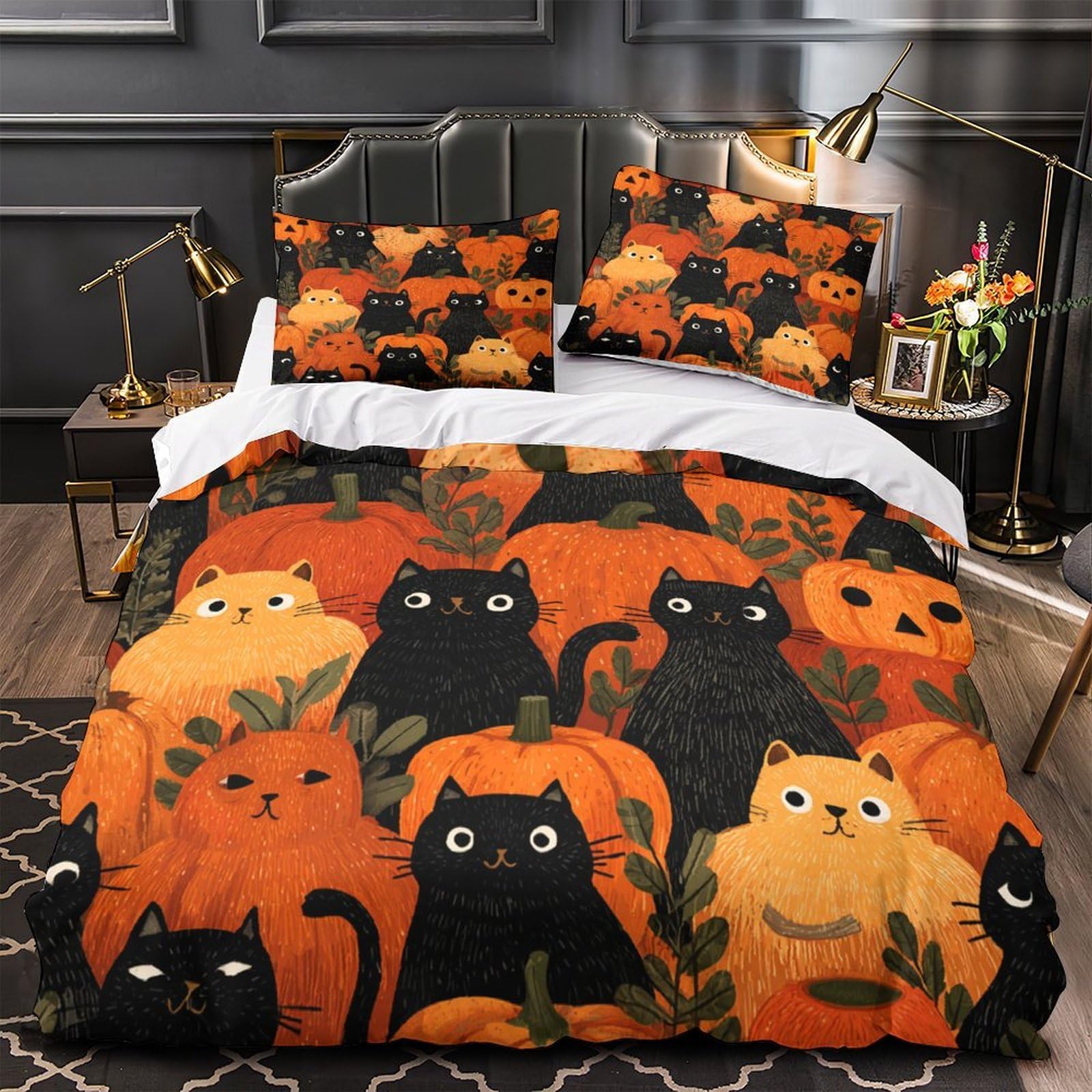 Housse de couette chat Halloween en microfibre 3D ultra douce avec fermeture éclair pratique