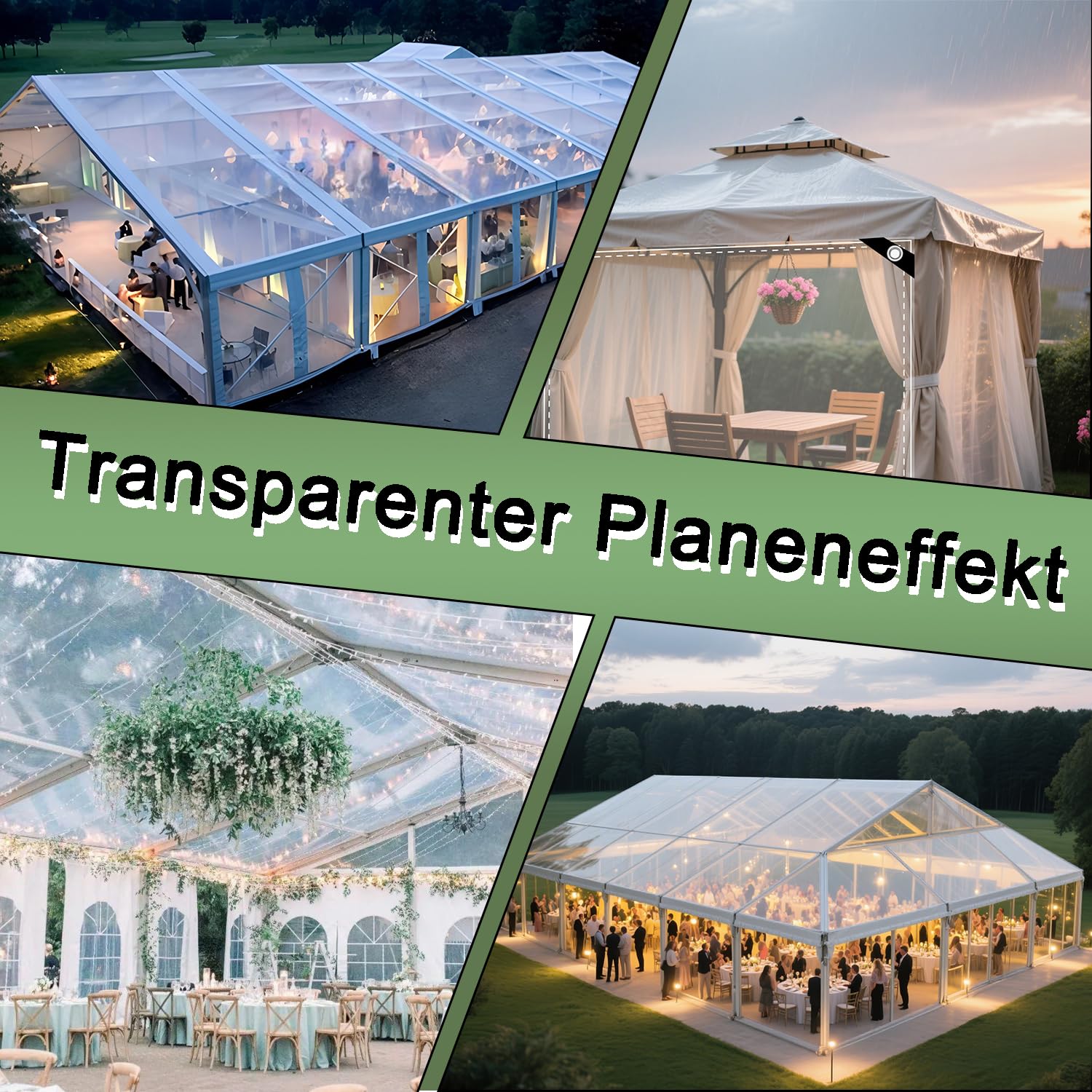 Plane Transparent mit Ösen 3x4m Reißfest Abdeckplane Wasserdicht, 420g/m² PVC Zeltplane, für Gartenmöbel Gewächshaus Dach Pflanzen Außenbereich Outdoor Zelt