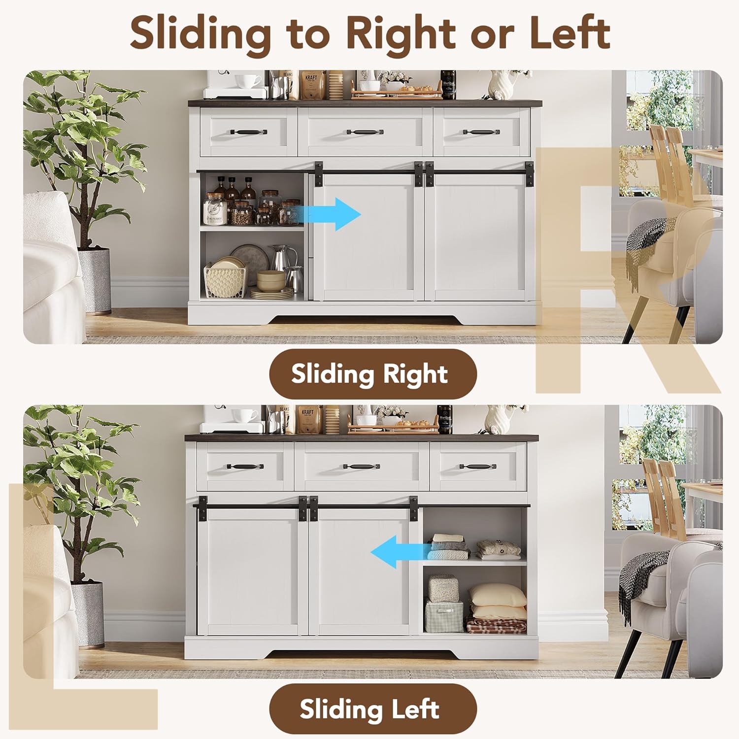 GAOMON Farmhouse 6 Drawers Dresser for Bedroom with Sliding Barn Doors, Wood Dressers & Chest of Drawers, Rustic Dressers TV Stand, Dresser Organizer for Bedroom, Living Room, White