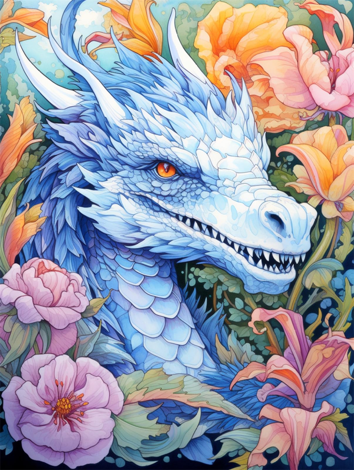 AMBATTERY Latch Hook Kit - DIY Dragon & Flowers Rug Making Kit for Kids & Adults, 35x46in, Unisex, Non-Foldable