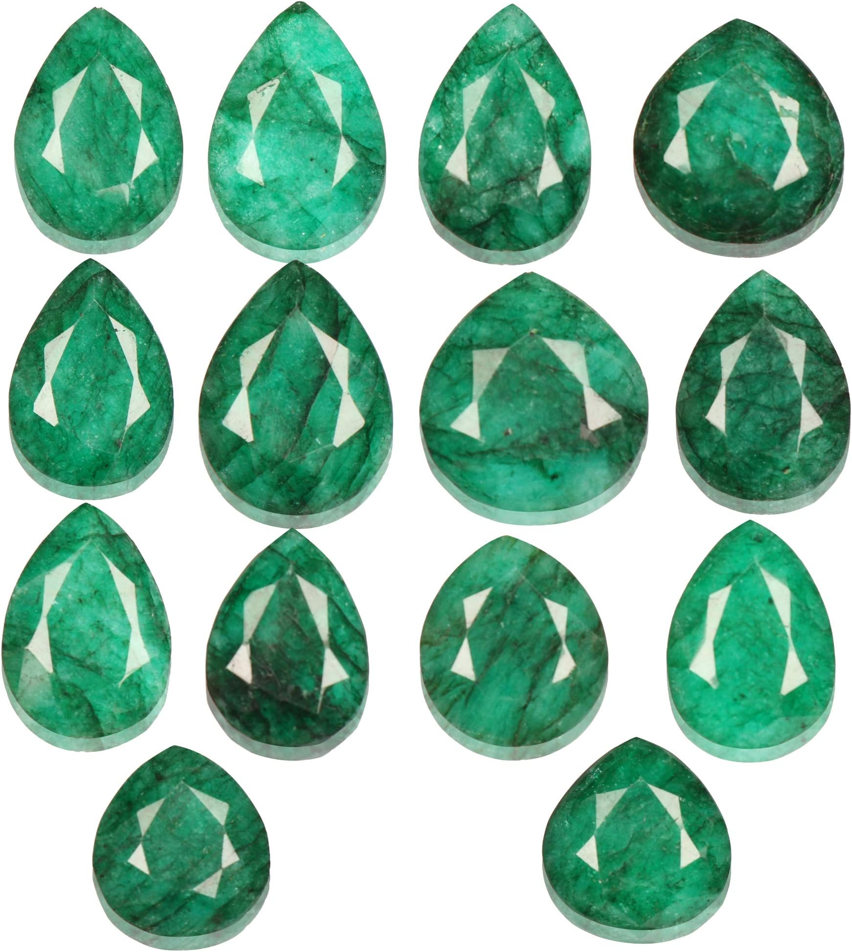 GEMHUB Jewelry Making Gemstone Beads 140.00 Carat. 14 Pcs Natural Green Emerald Gemstone, Pear Cut Emerald Gemstone Lot for Jewelry