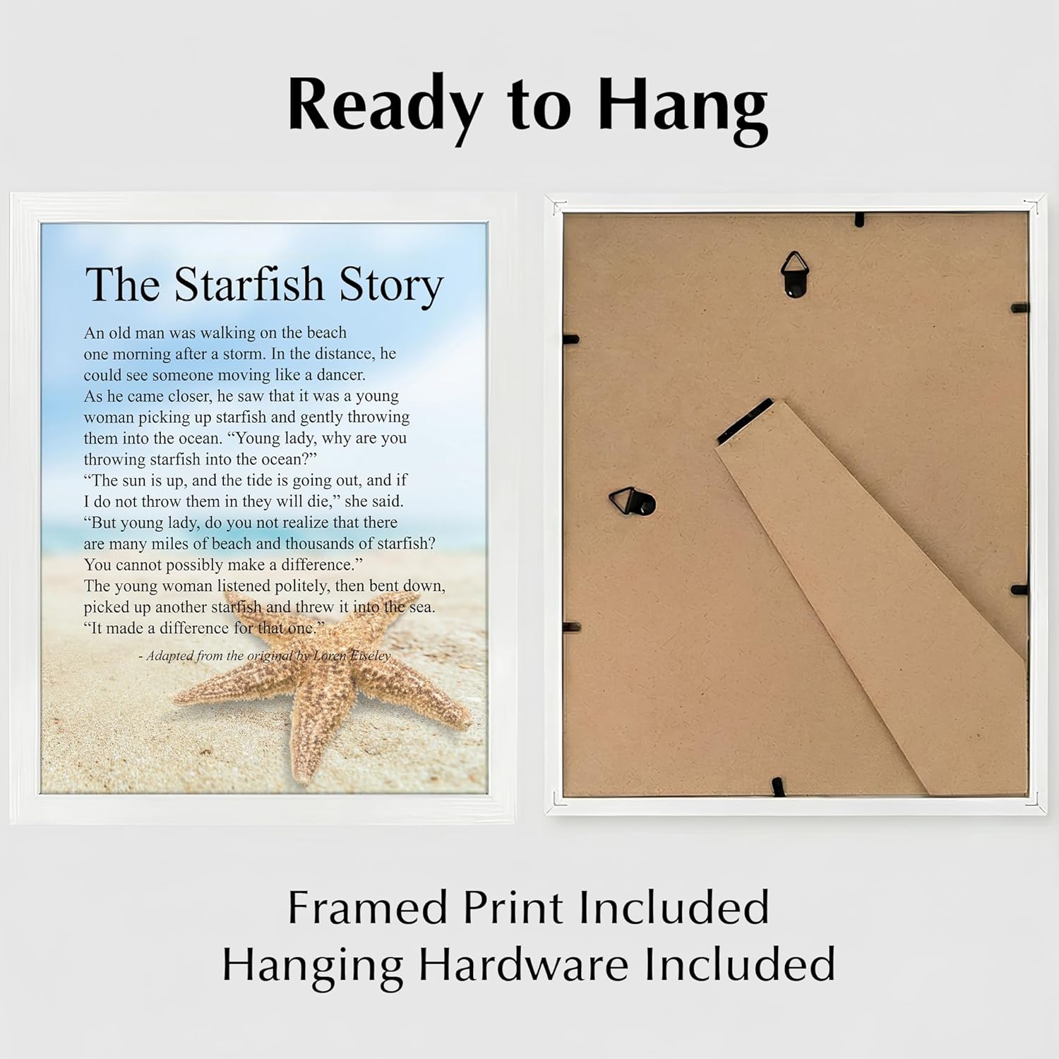 The Starfish Story - Inspirational Beach Wall Art Print - Nautical Poem for Home, Office & Beach House Decor - Wall Art Poster Print for Positive Energy (Natural Framed, 8 x 10 inches)