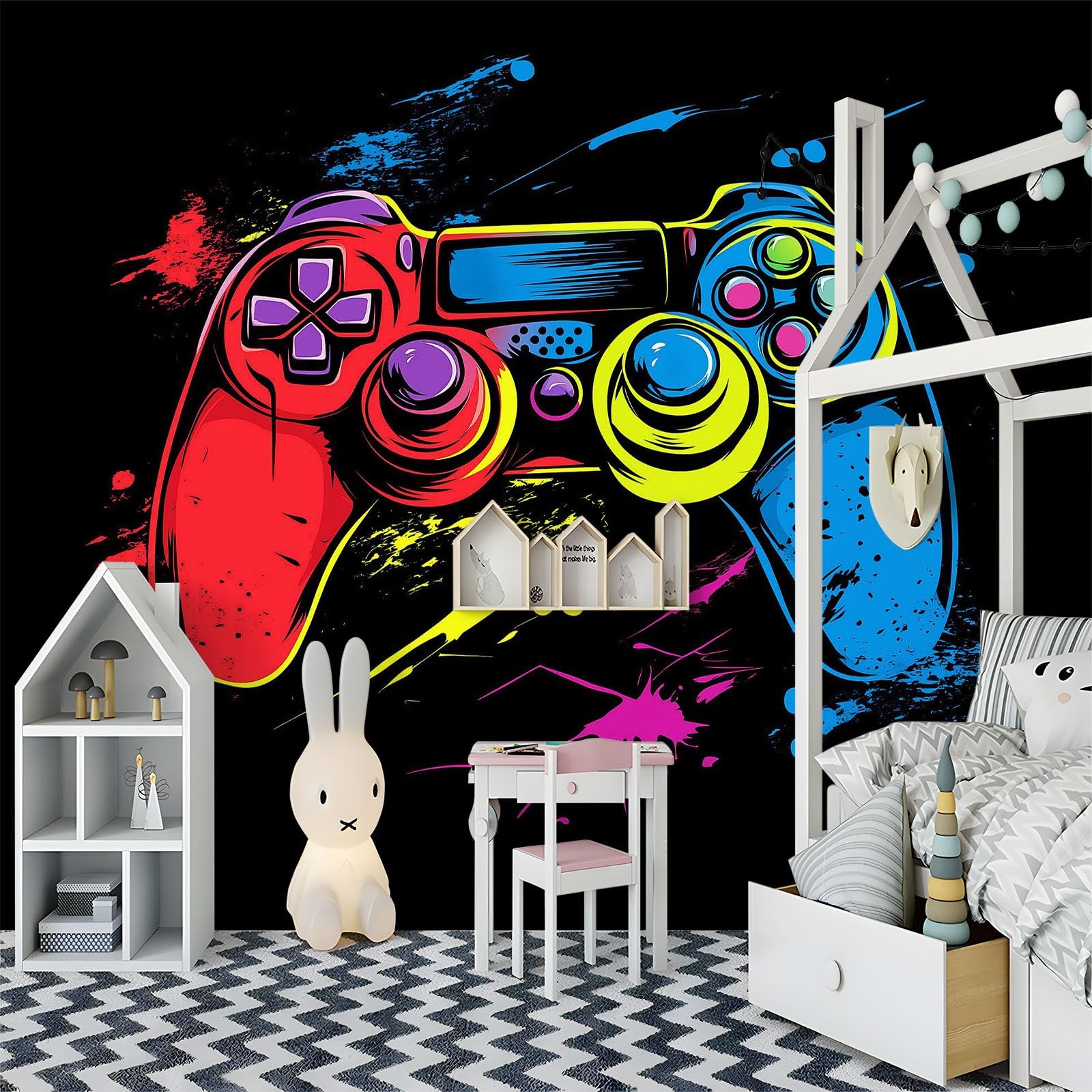 Generico Minimalistyczny kontroler graffiti tapeta z efektem 3D, 500 x 280 cm Fototapeta z włókniny | Dekoracja ścienna tapeta do sypialni, czarna