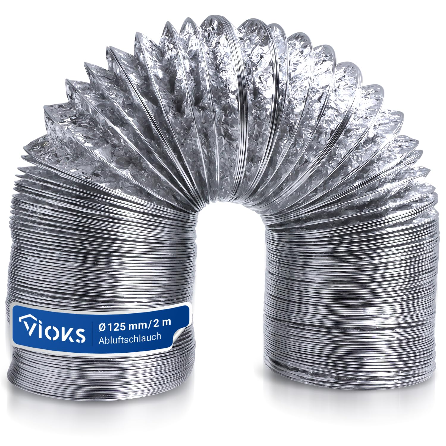 Vioks 125Err 2 Metre Exhaust Hose 125 Mm Exhaust Pipe Cooker Hood For Ducting Systems - Air Hose Air Conditioning Exhaust Hose Cooker Hood Aluminium Flex Pipe Dryer Exhaust Hose Insulated