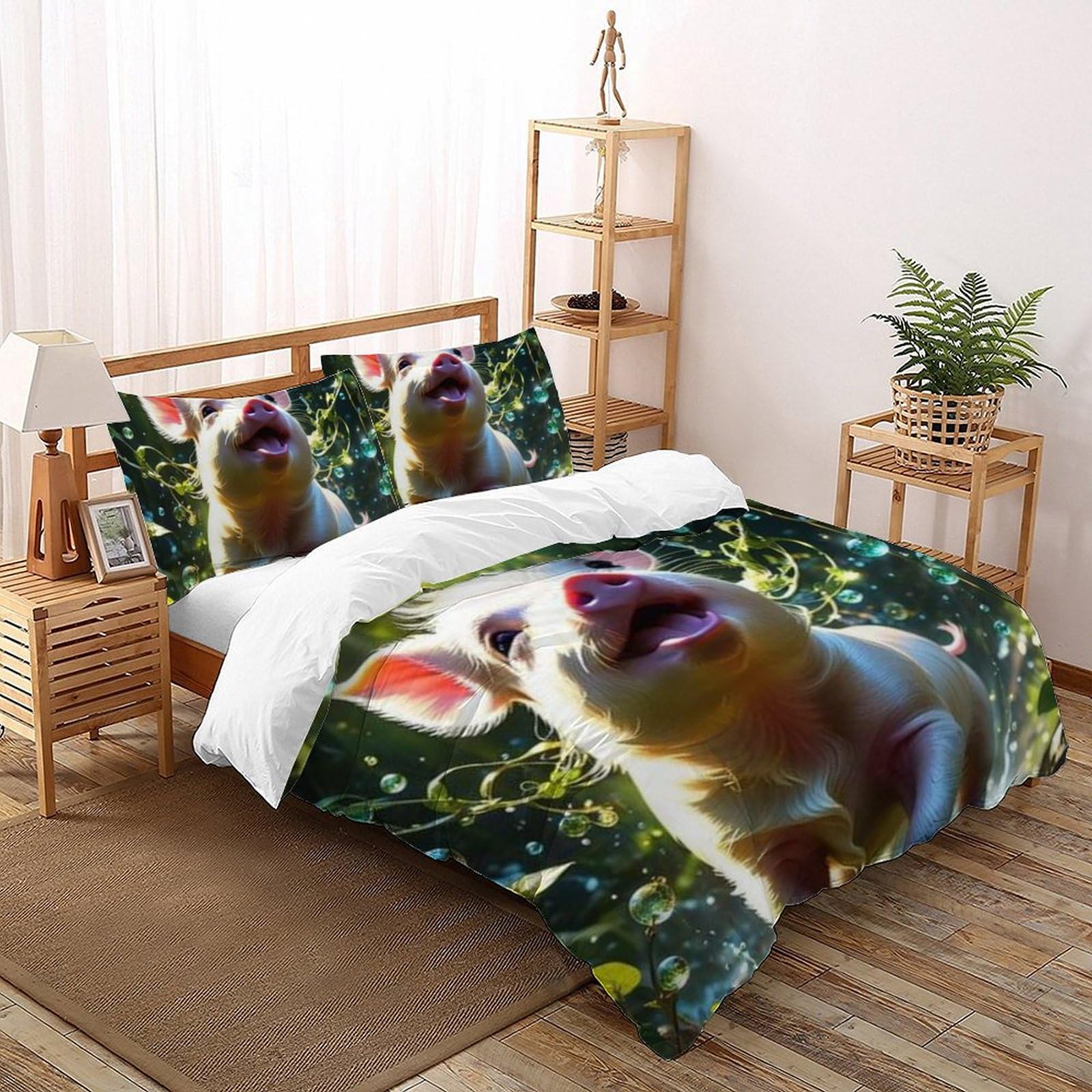 Taies d'oreiller et housse de couette double animaux land imprimé 3D en microfibre