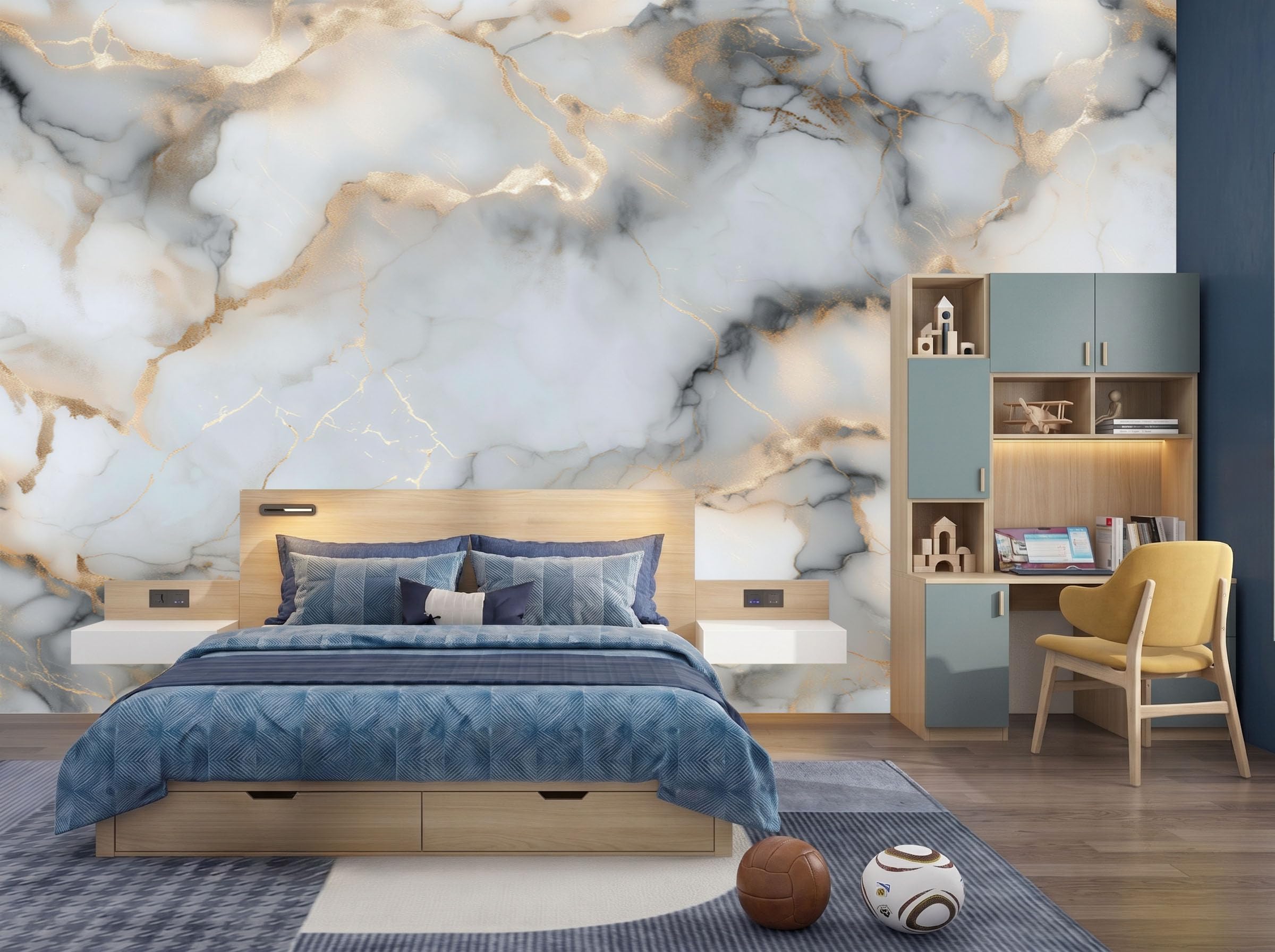 Carta Da Parati Fotomurale Xxl Elegante Marmo Screpolato 200X140Cm, Poster Murale Fotografica 3D In Tessuto Non Tessuto Onde Di Marmo Di Lusso Di Grande Per Tv Corridoio Soggiorno, Bianco Oro