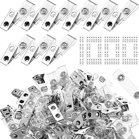 1000-Piece Double-Hole Badge ID Clips with Clear Straps