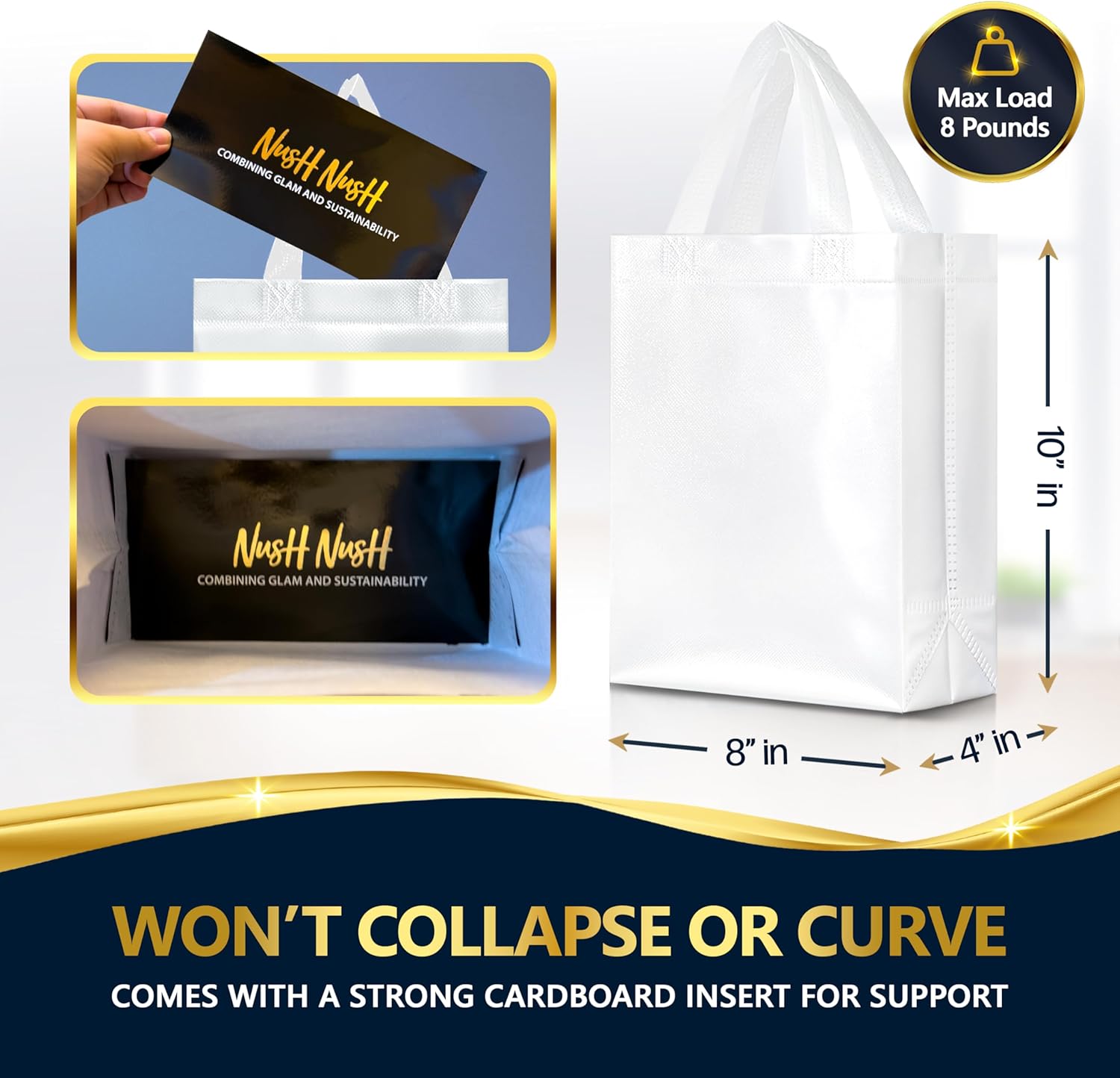 Nush Nush Shiny White Gift Bags Medium Size – Set of 12 Reusable White Gift Bags With Handles - Perfect Goody Bag for Wedding Favors, Holidays, Christmas, Birthday, Business, Events – 8Wx4Dx10H - Image 5