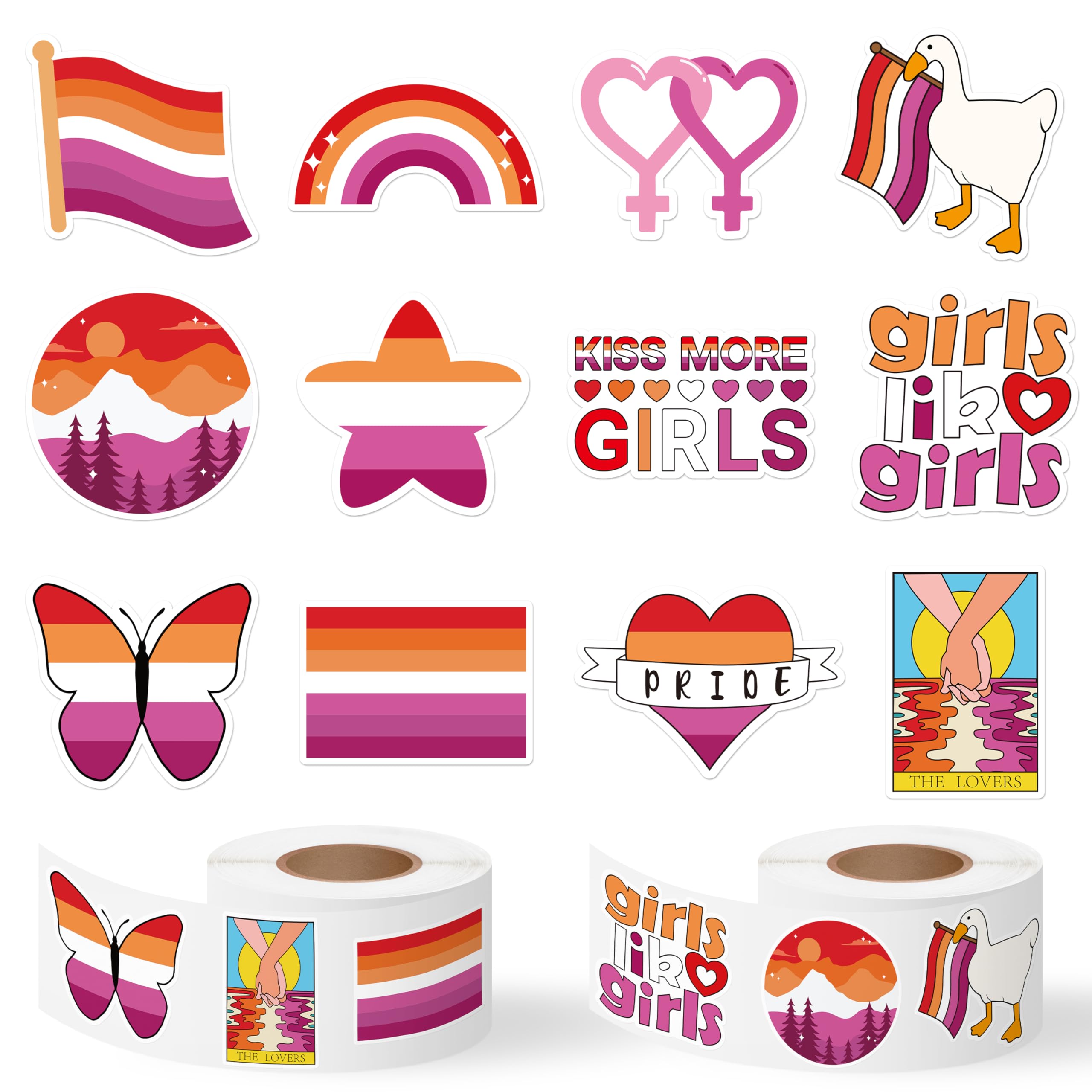 H1vojoxo Lesbian LGBTQ Rainbow Stickers - 500PCS Girls Like Girls Stickers in 2 Rolls Rainbow Pride Waterproof Vinyl Decals for Lesbian Bisexual